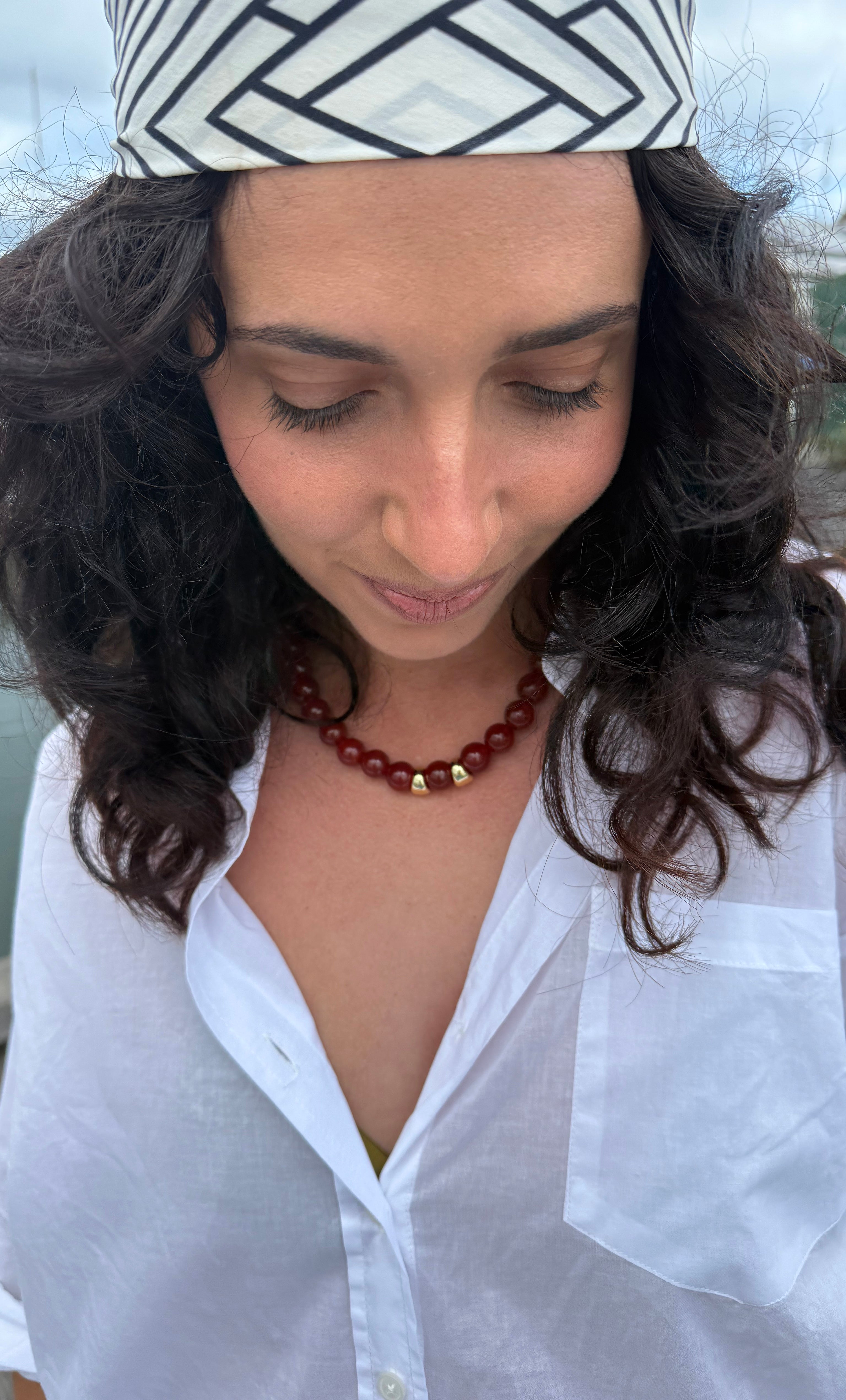 Evolve Statement Red Carnelian Agate Stone Bead Handmade Necklace | Tunik