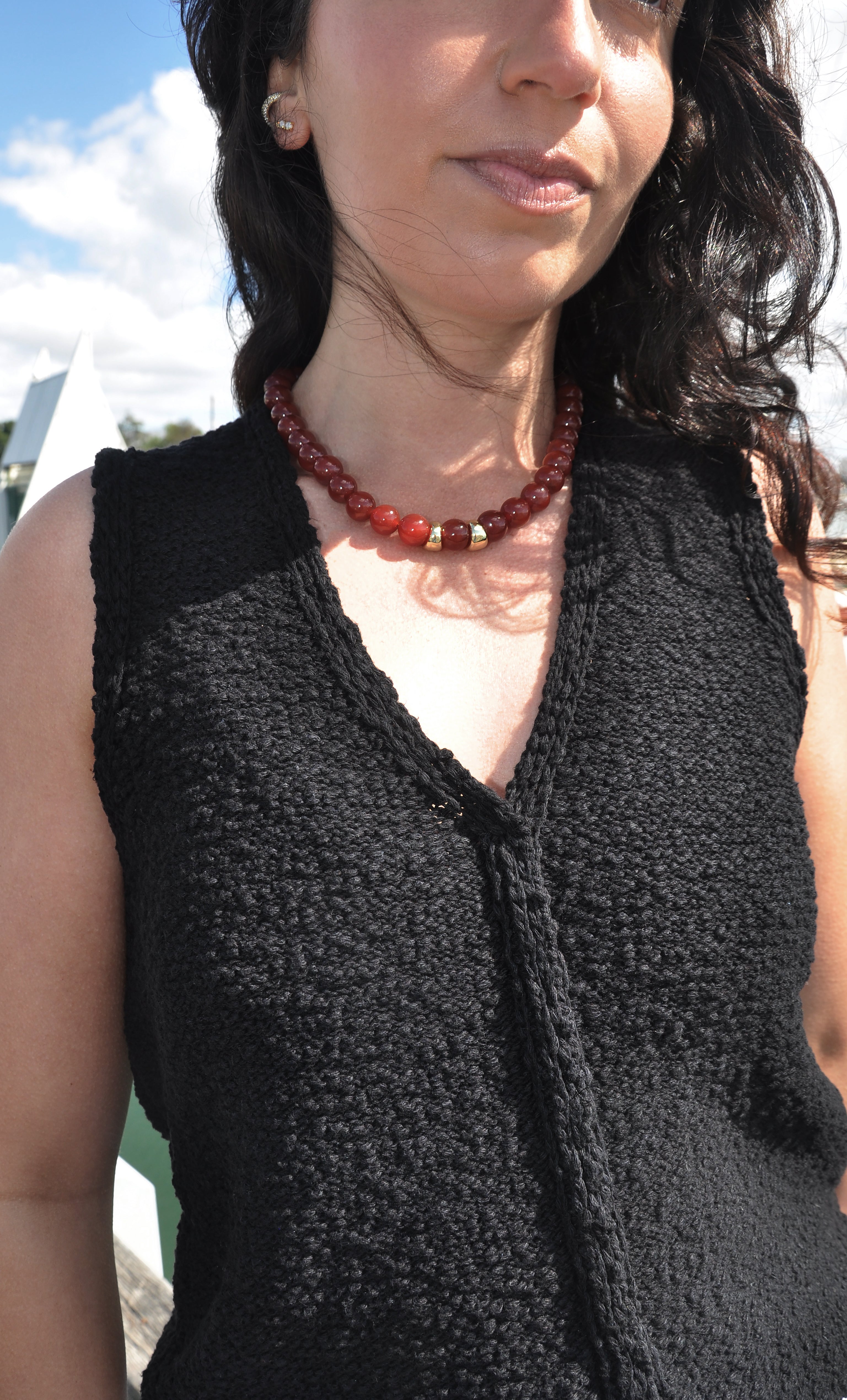 Evolve Statement Red Carnelian Agate Stone Bead Handmade Necklace | Tunik