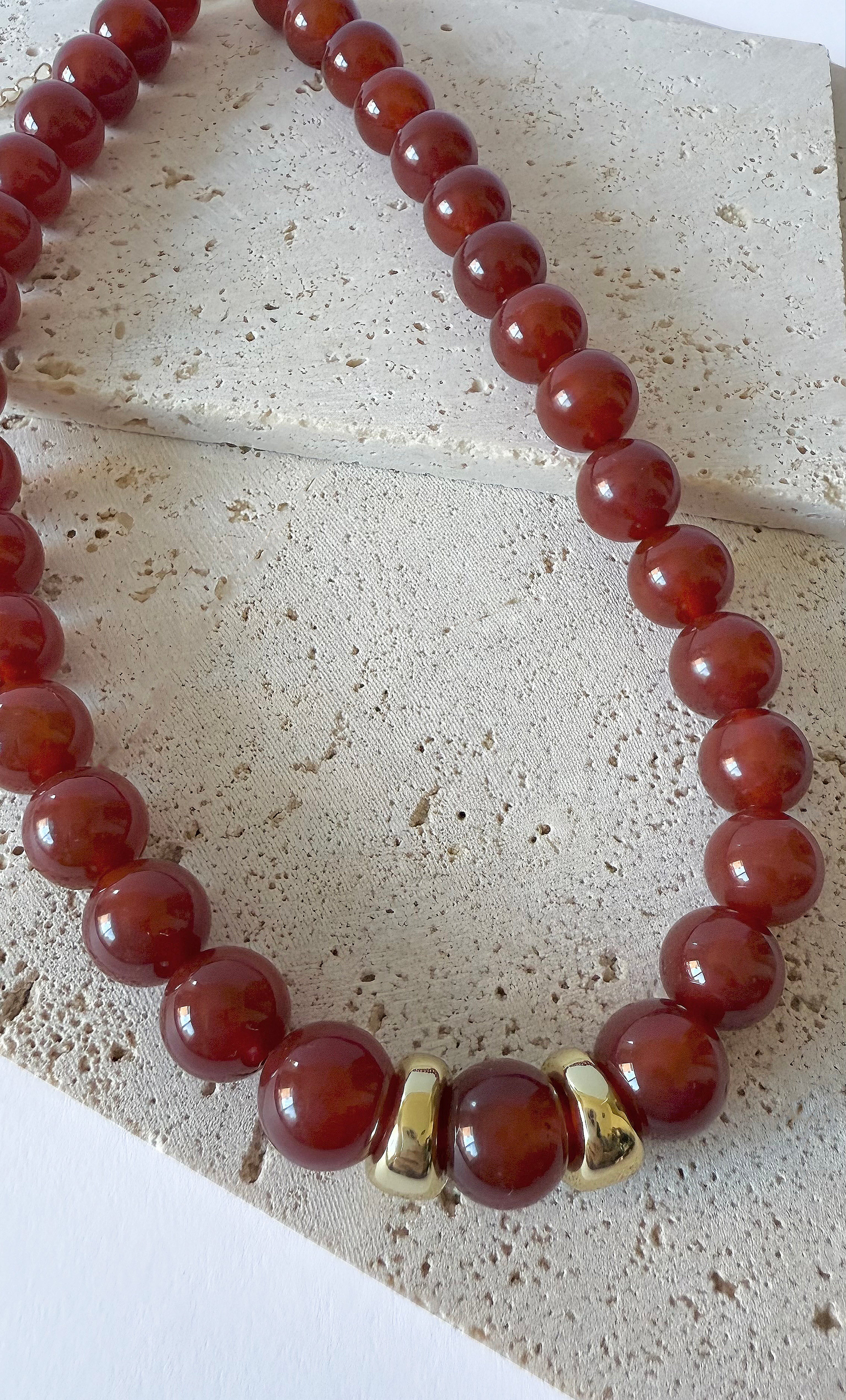 Evolve Statement Red Carnelian Agate Stone Bead Handmade Necklace | Tunik