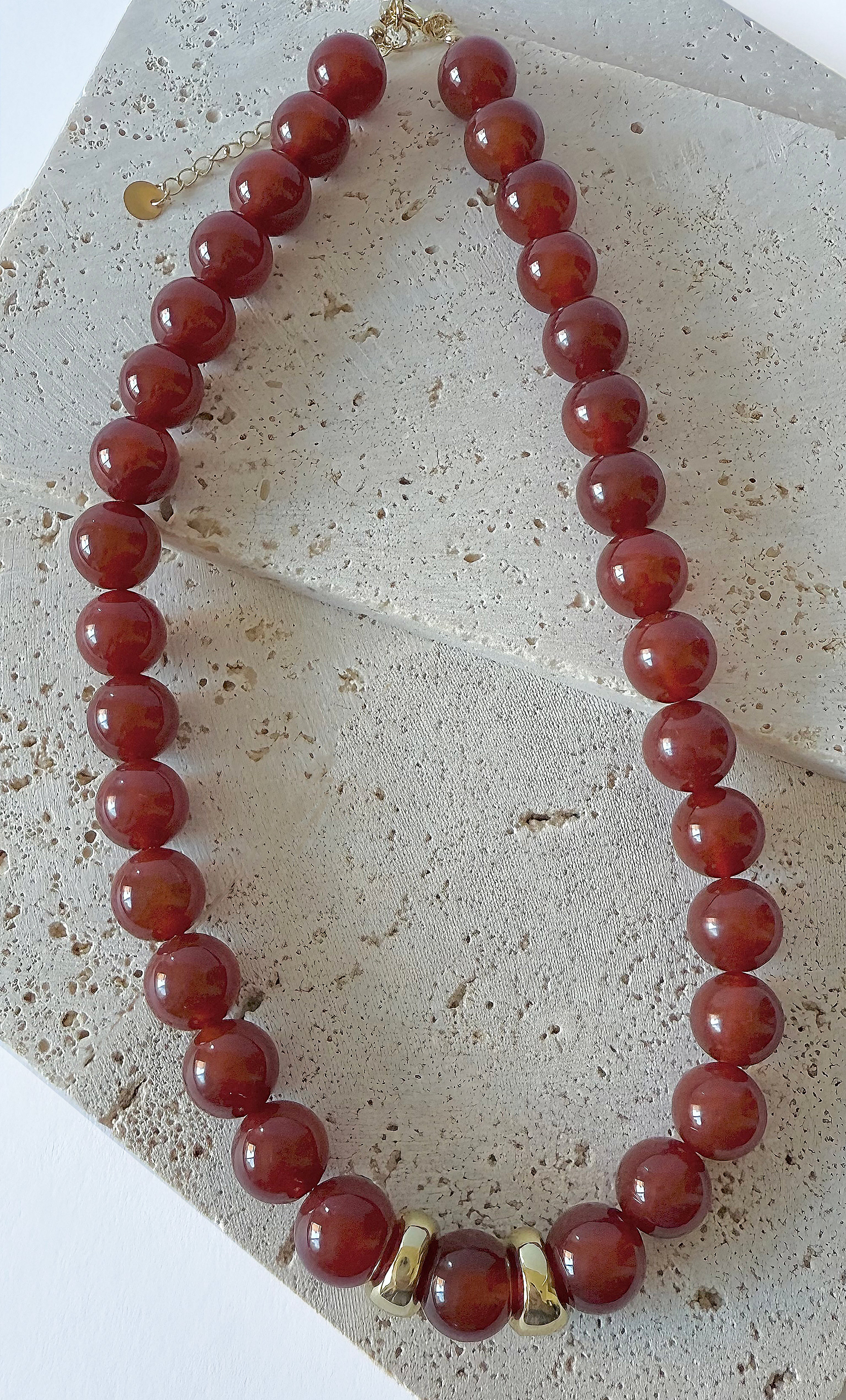 Evolve Statement Red Carnelian Agate Stone Bead Handmade Necklace | Tunik