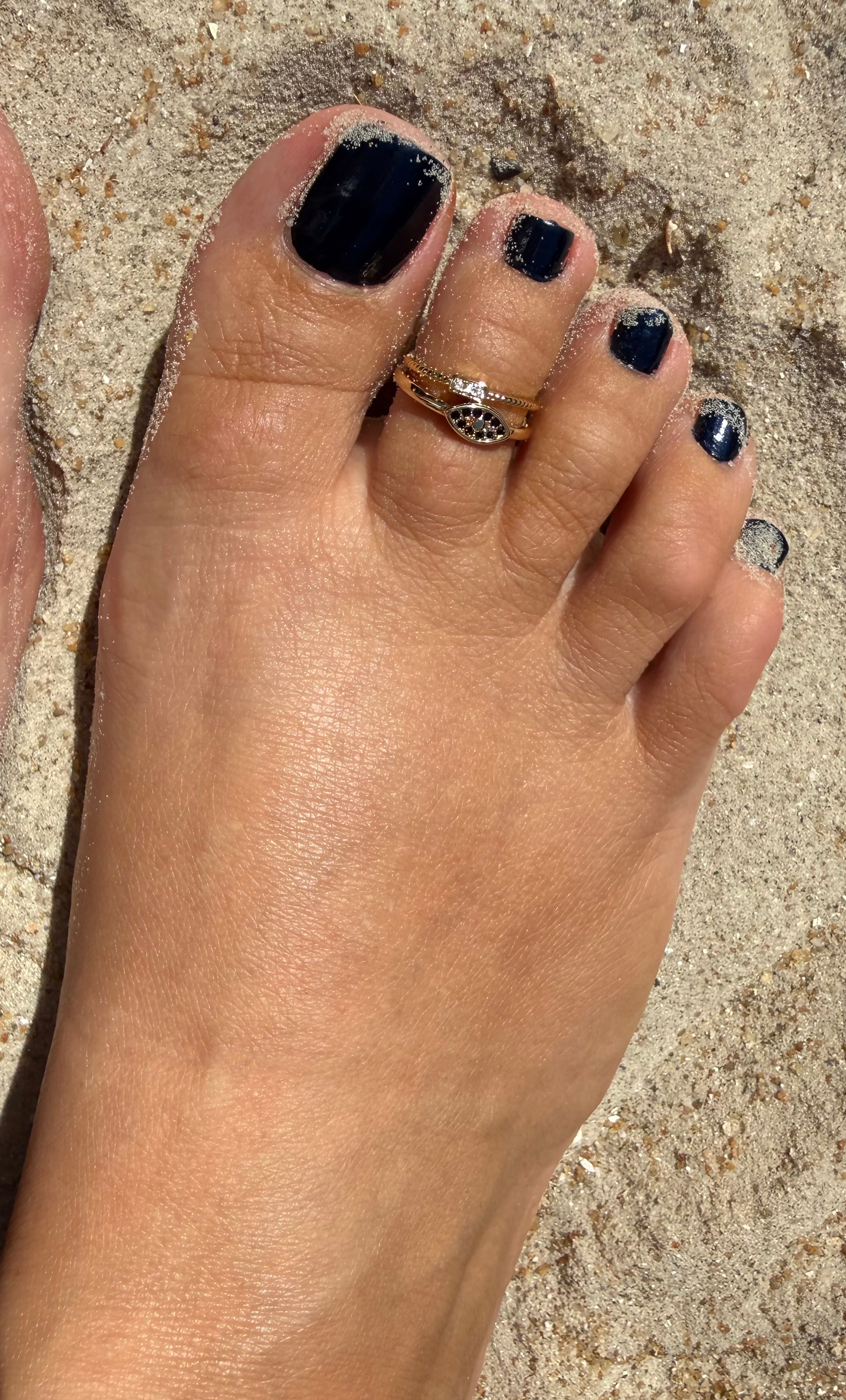 Protective Evil Eye 16K Gold Fill Adjustable Toe Ring with Dark Blue Cubic Zirconia Stones | Tunik