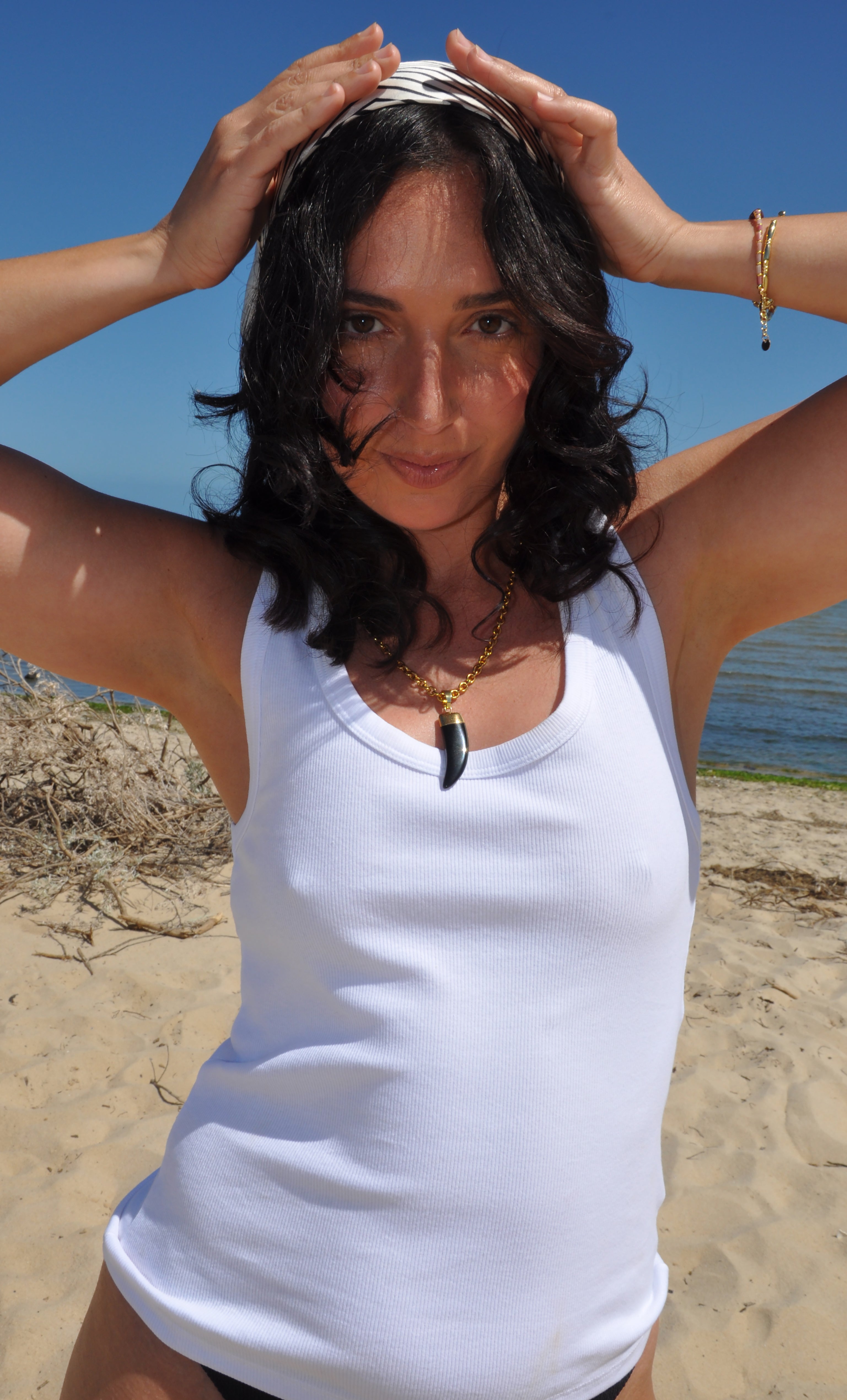 Horn Pendant in Carved Agate Stone 24K Gold Fill Necklace Long and Short Length | Tunik