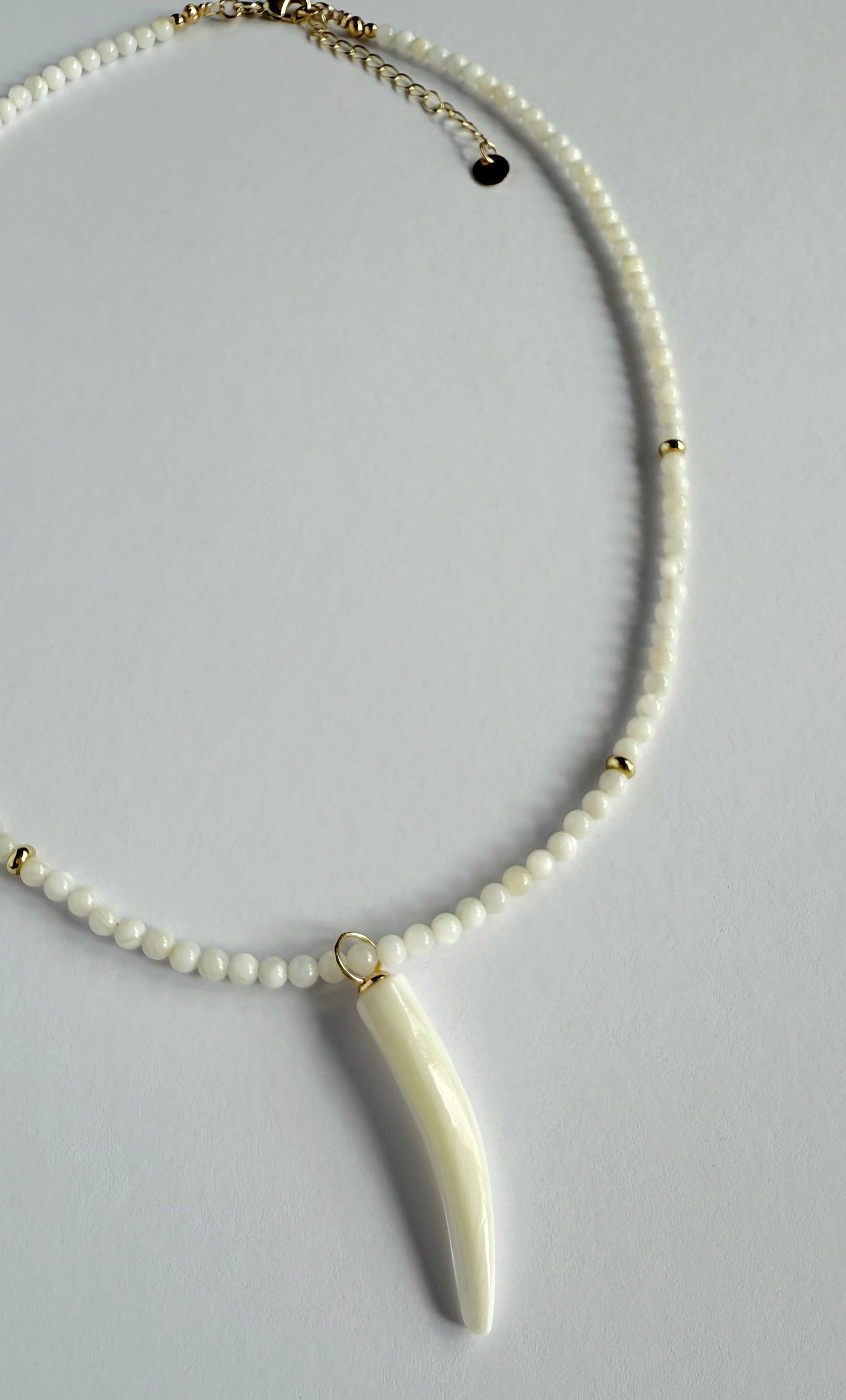 Mother of Pearl Carved Horn Charm Hand Beaded Necklace | Tunik