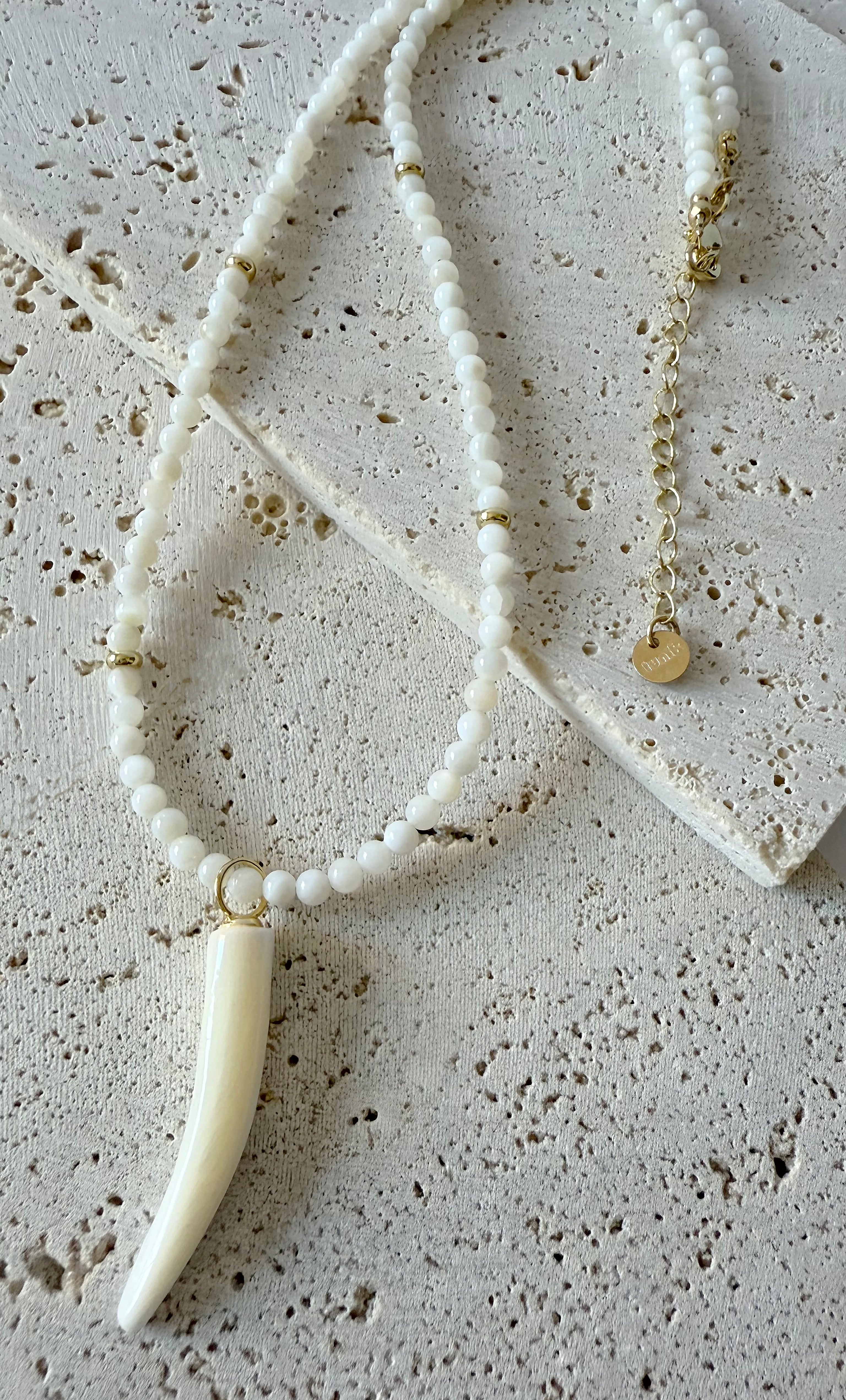 Mother of Pearl Carved Horn Charm Hand Beaded Necklace | Tunik