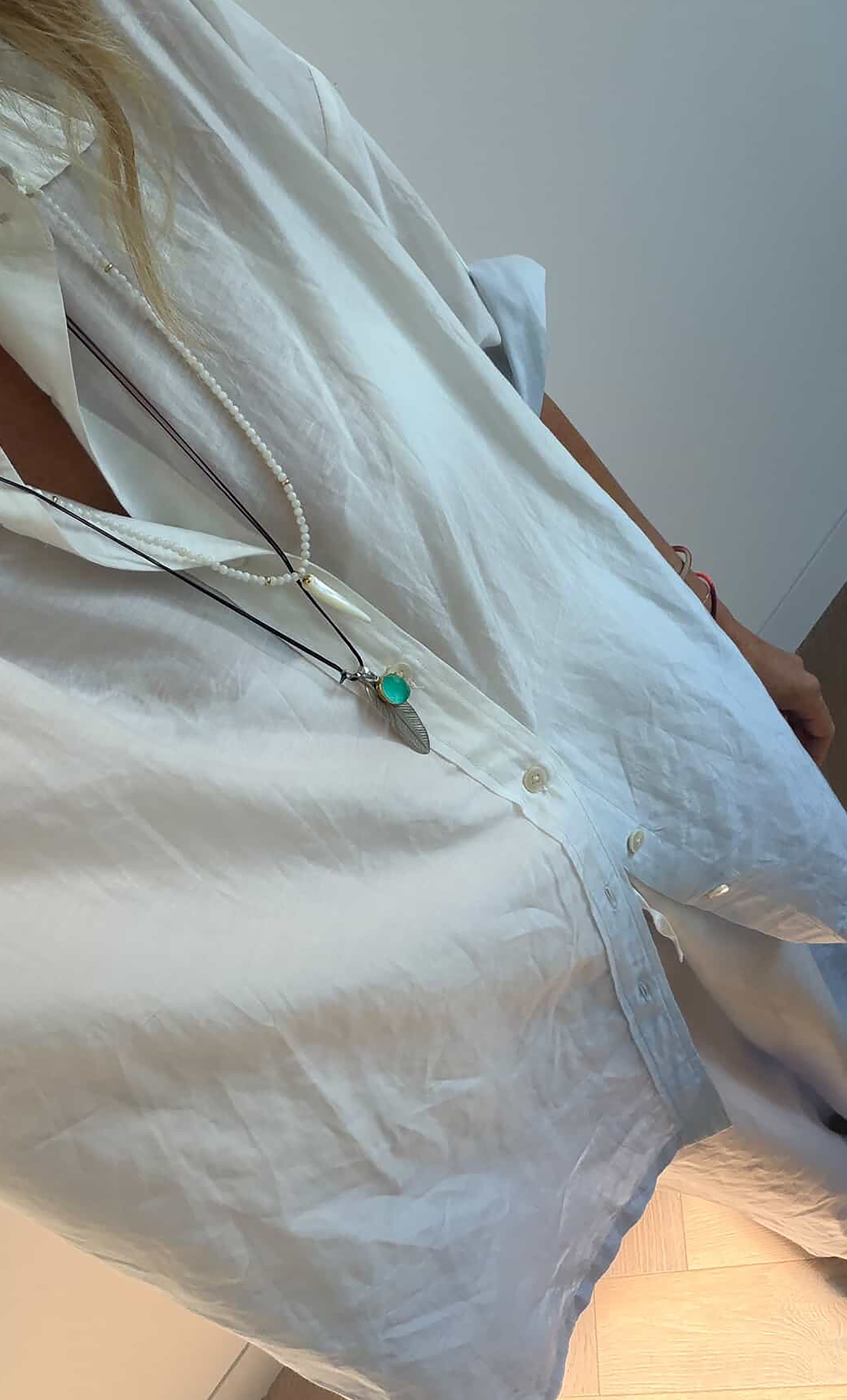 Mother of Pearl Carved Horn Charm Hand Beaded Necklace | Tunik