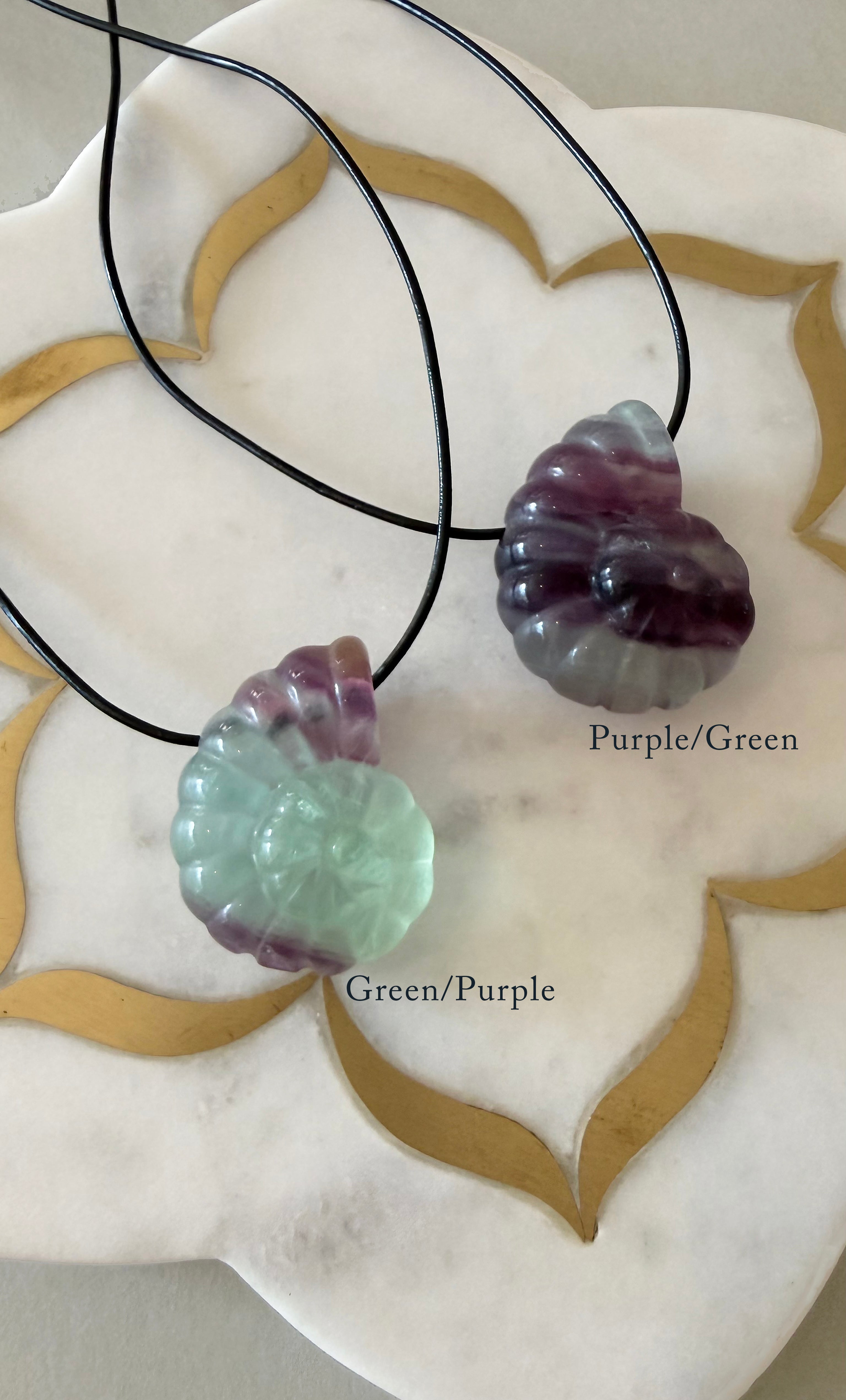 Nautilus Carved AAA Grade Fluorite Stone Shell Long Pendant Necklace | Tunik