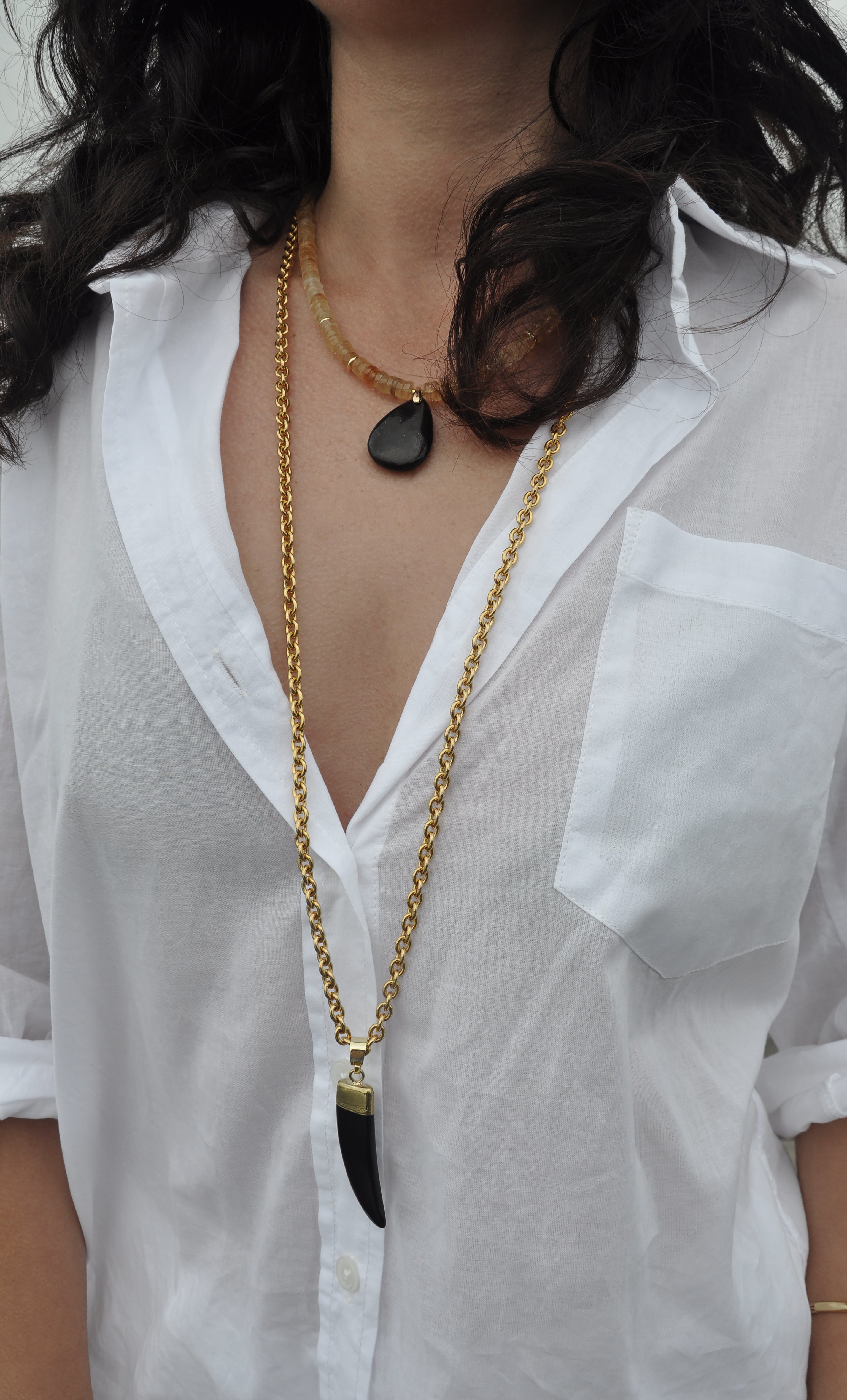 Nomade Amulet Natural Citrine Heishi Bead Necklace with Natural Shungite Carved Pendant | Tunik