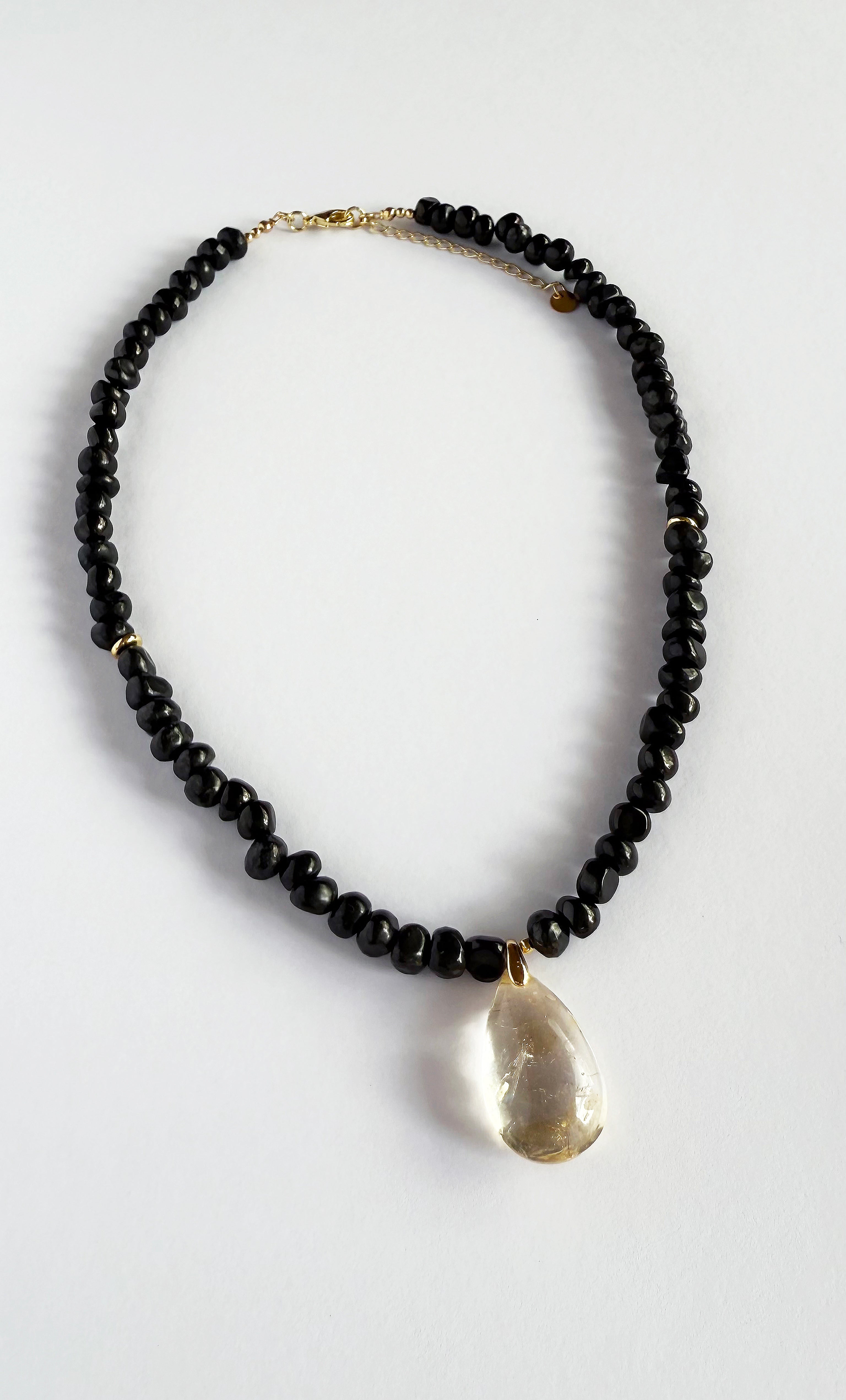 Nomade Amulet Natural Shungite Pebble Bead Necklace with Citrine Pendant Handmade | Tunik