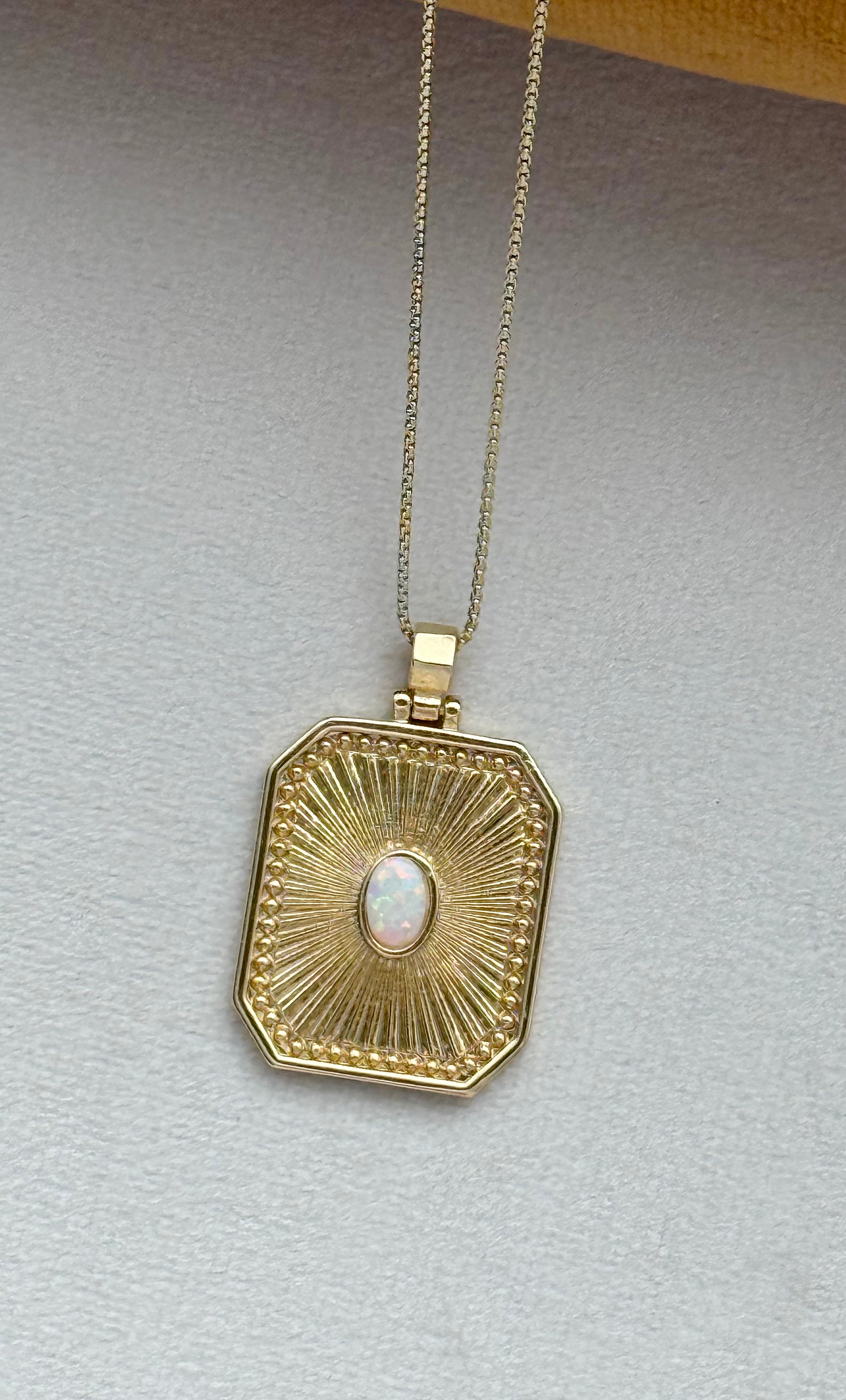 Opal Stone Talisman Medallion Necklace in 14K Gold Fill | Tunik