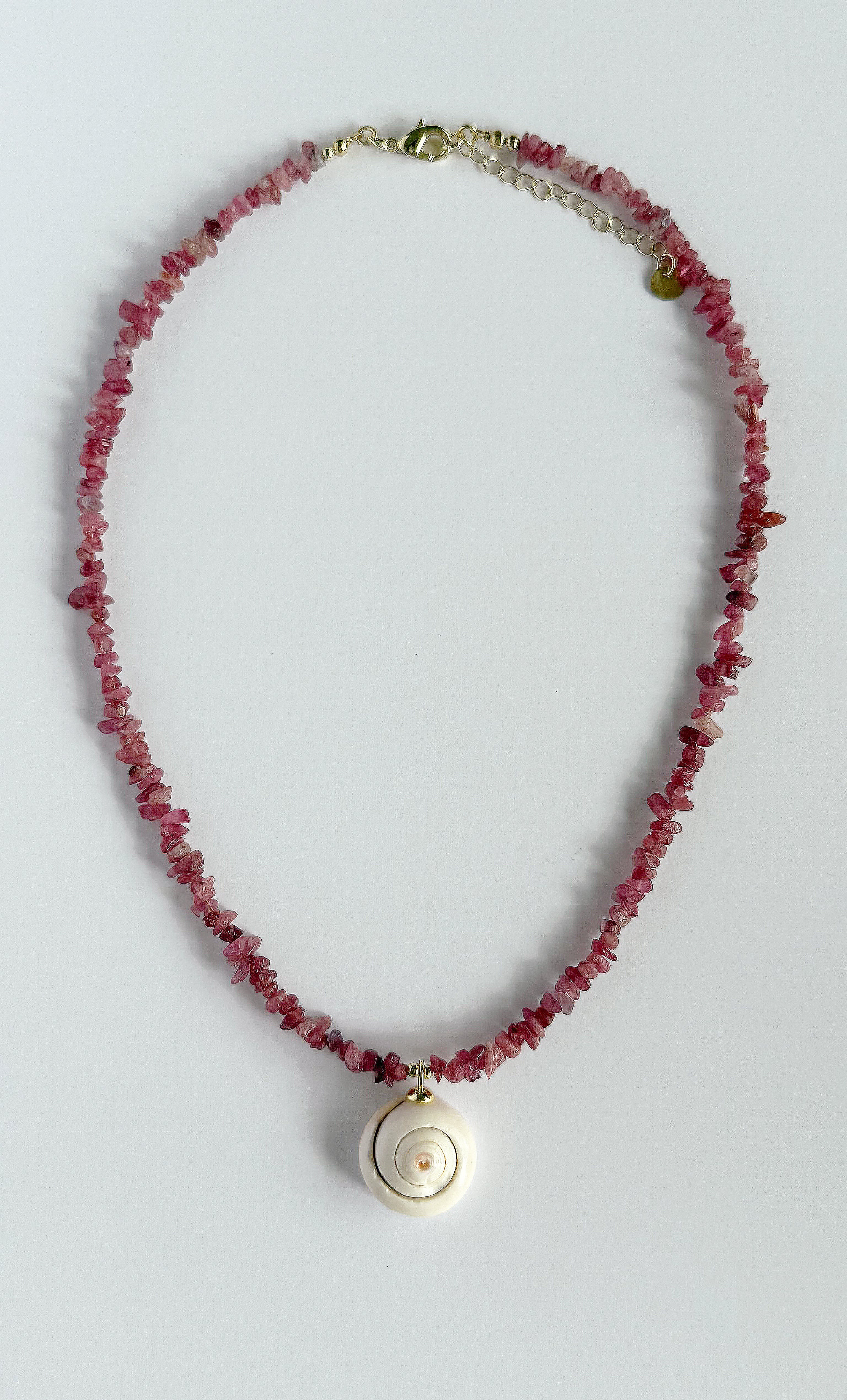 Shell Charm Pink Tourmaline Stone Hand Beaded Necklace | Tunik