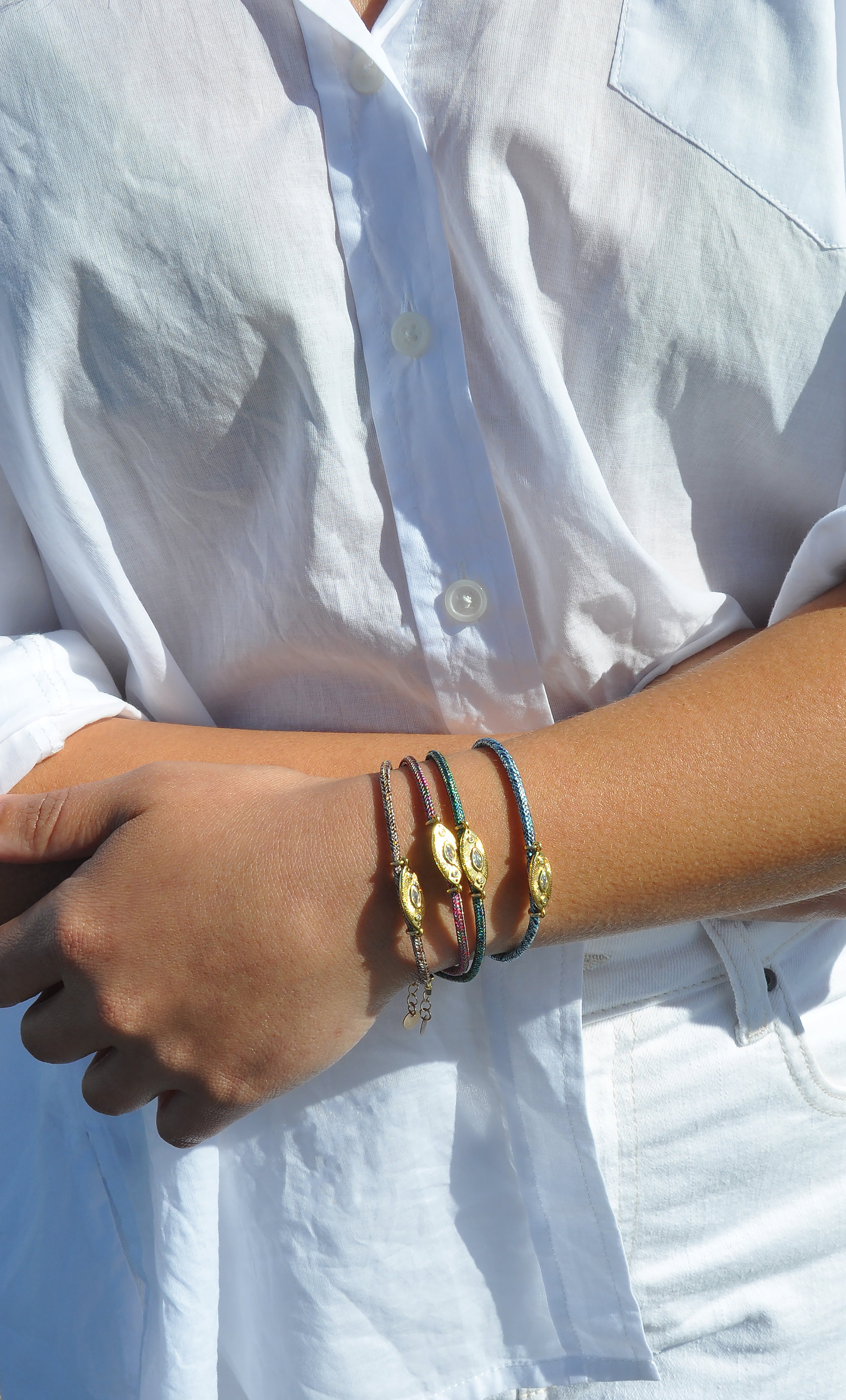 Solstice 24K Gold Fill Charm Lurex Multi Colour Cord Bracelet | Tunik