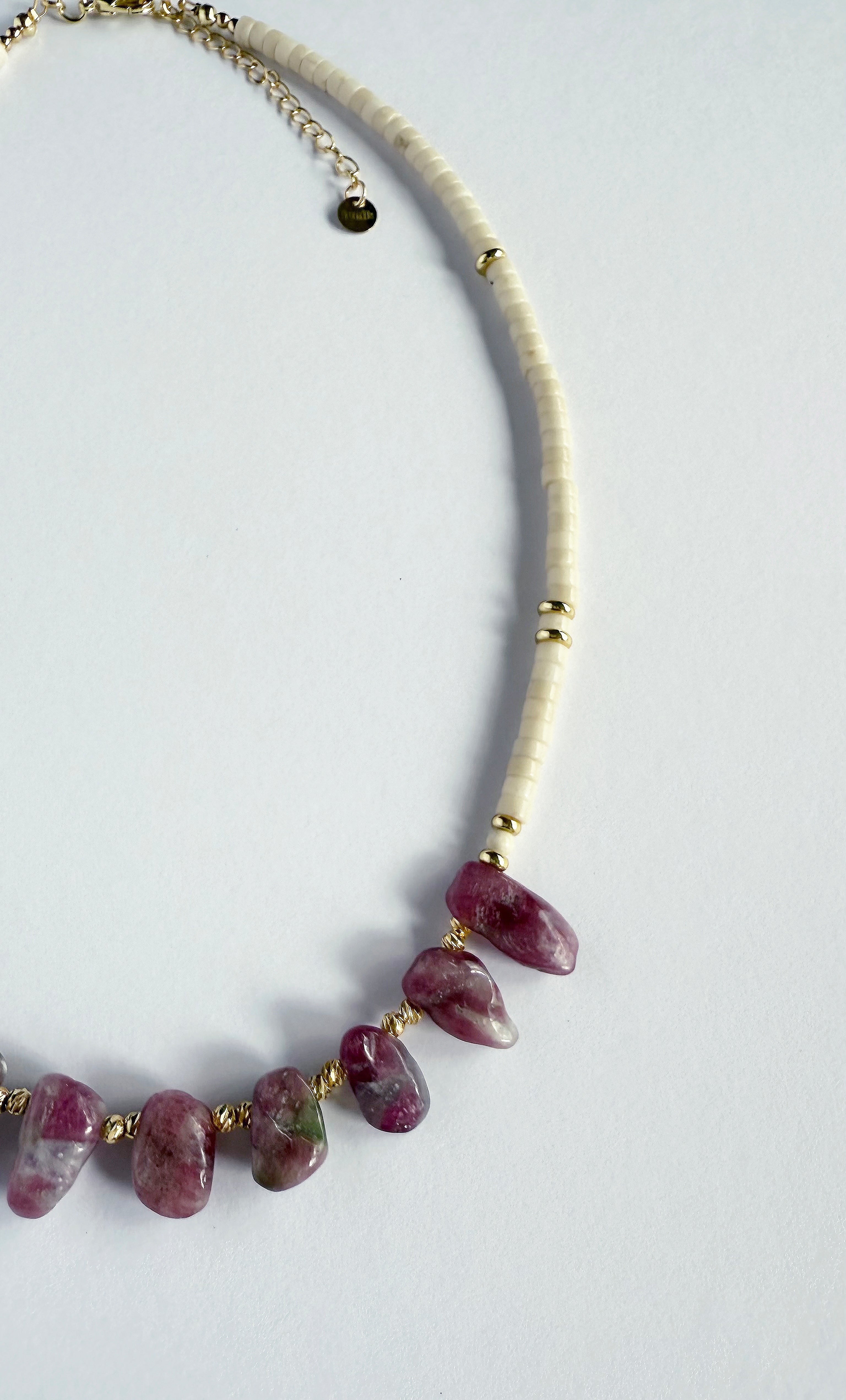 Spirit Pink Tourmaline & Ivory Jasper Stone Handmade Beaded Necklace | Tunik