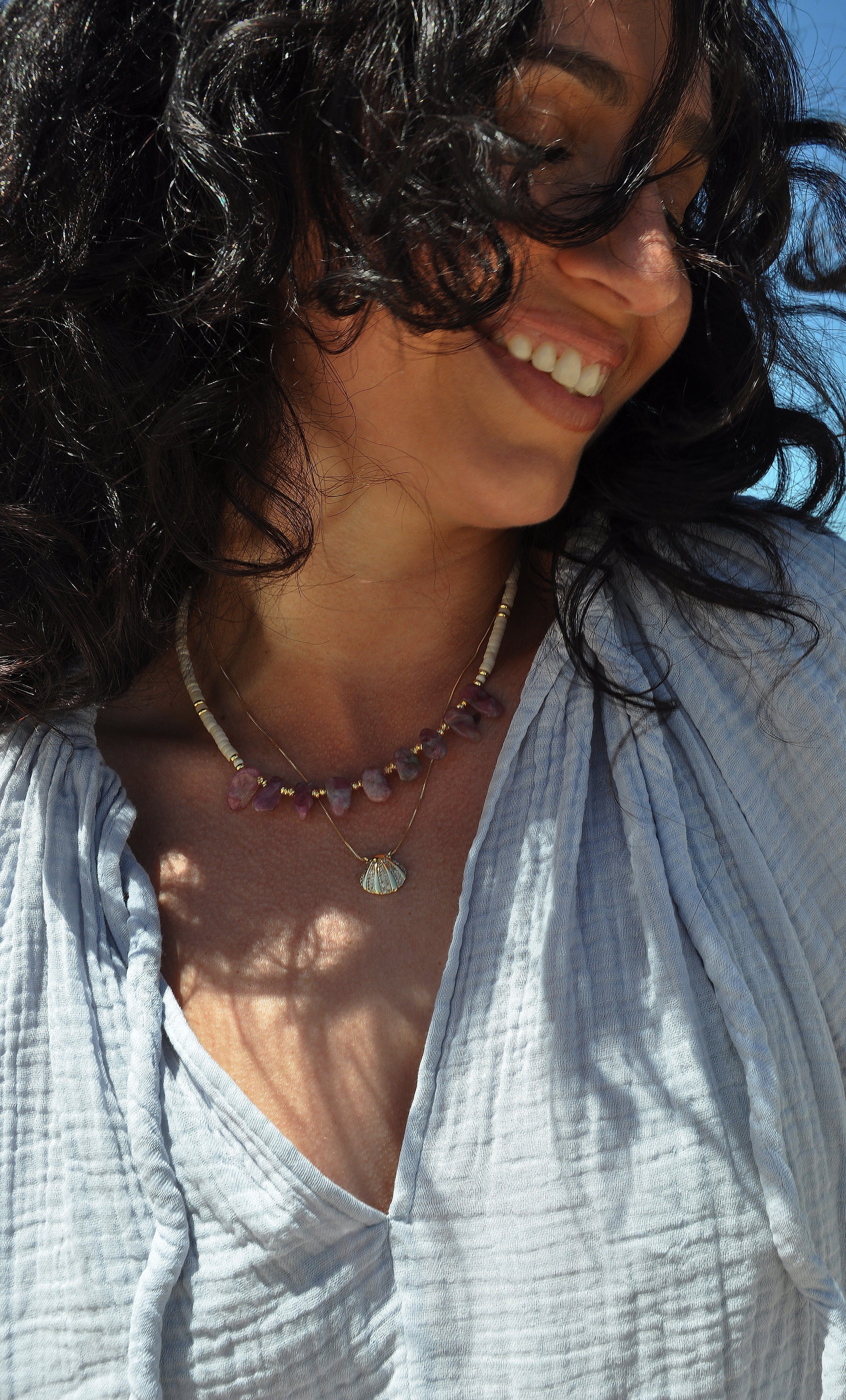 Spirit Pink Tourmaline & Ivory Jasper Stone Handmade Beaded Necklace | Tunik