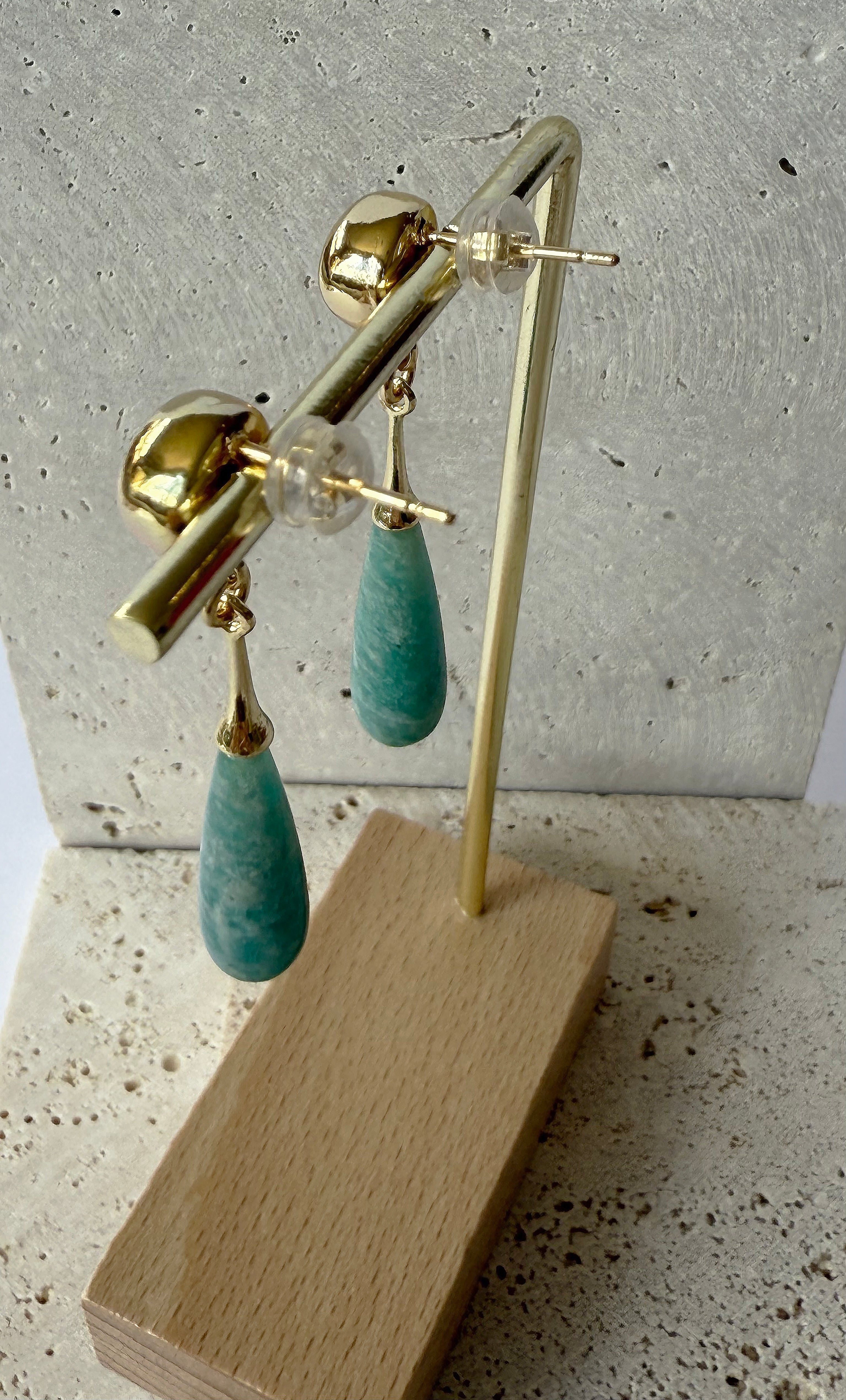 Wanderlight Amazonite Precious Stone Drop 24K Gold Fill Stud Earrings | Tunik