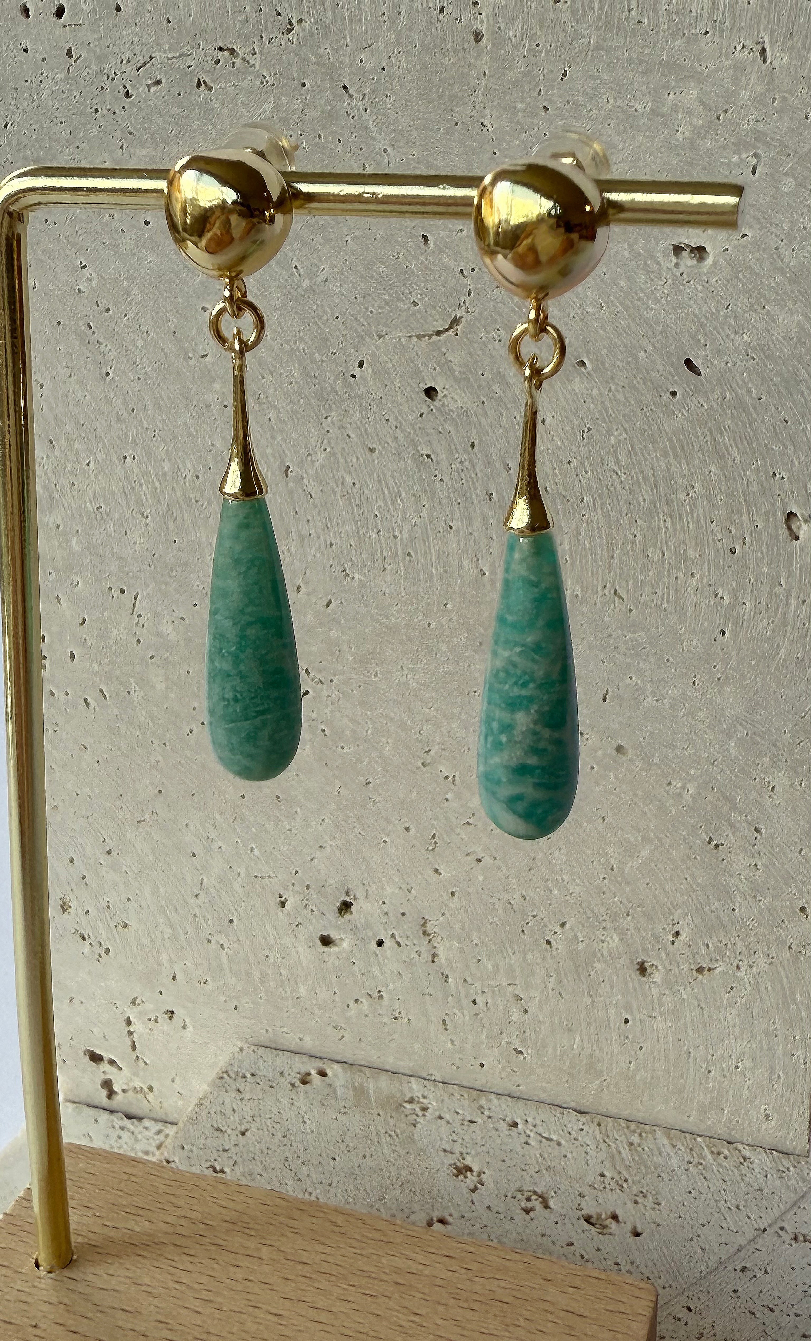 Wanderlight Amazonite Precious Stone Drop 24K Gold Fill Stud Earrings | Tunik