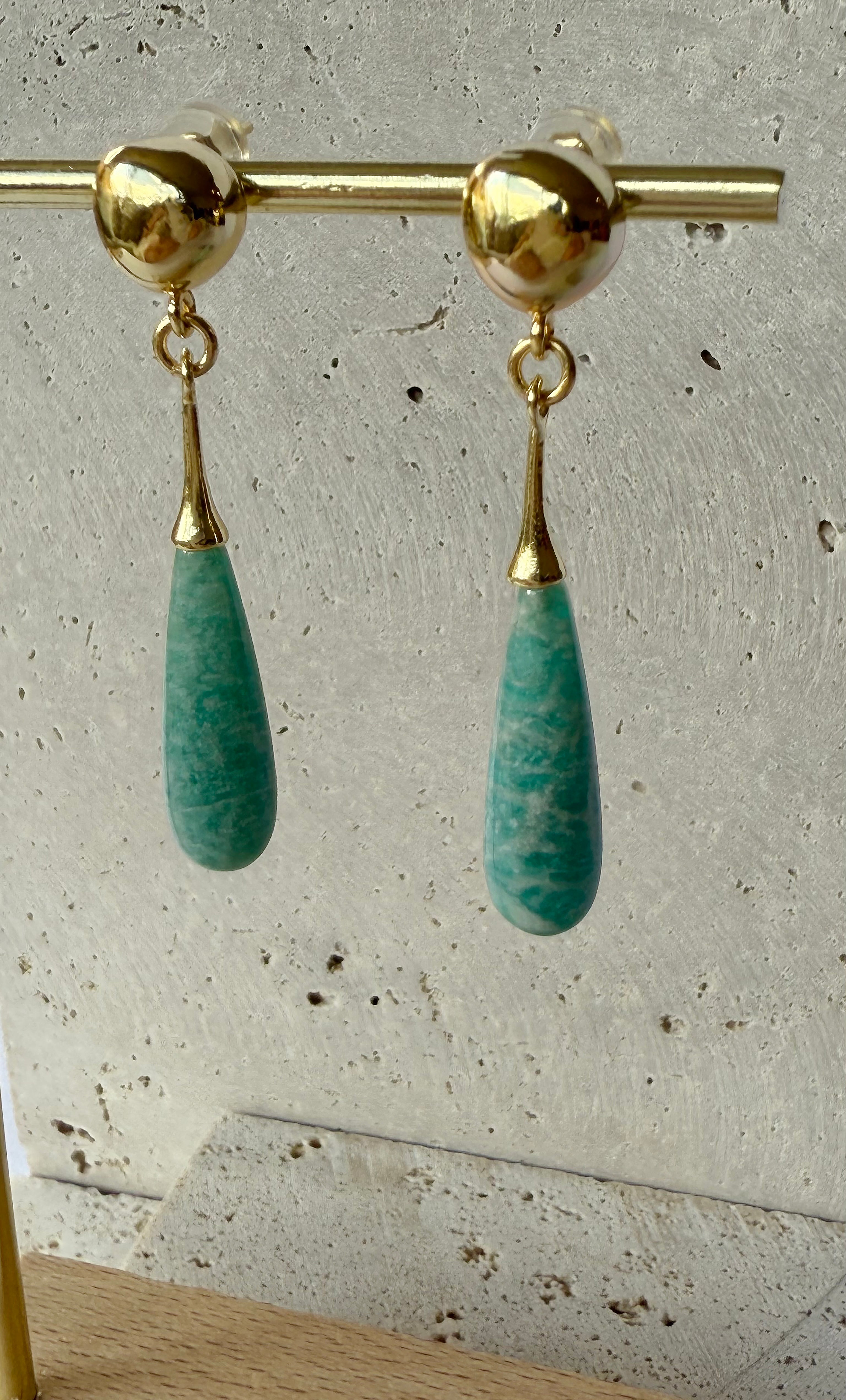 Wanderlight Amazonite Precious Stone Drop 24K Gold Fill Stud Earrings | Tunik