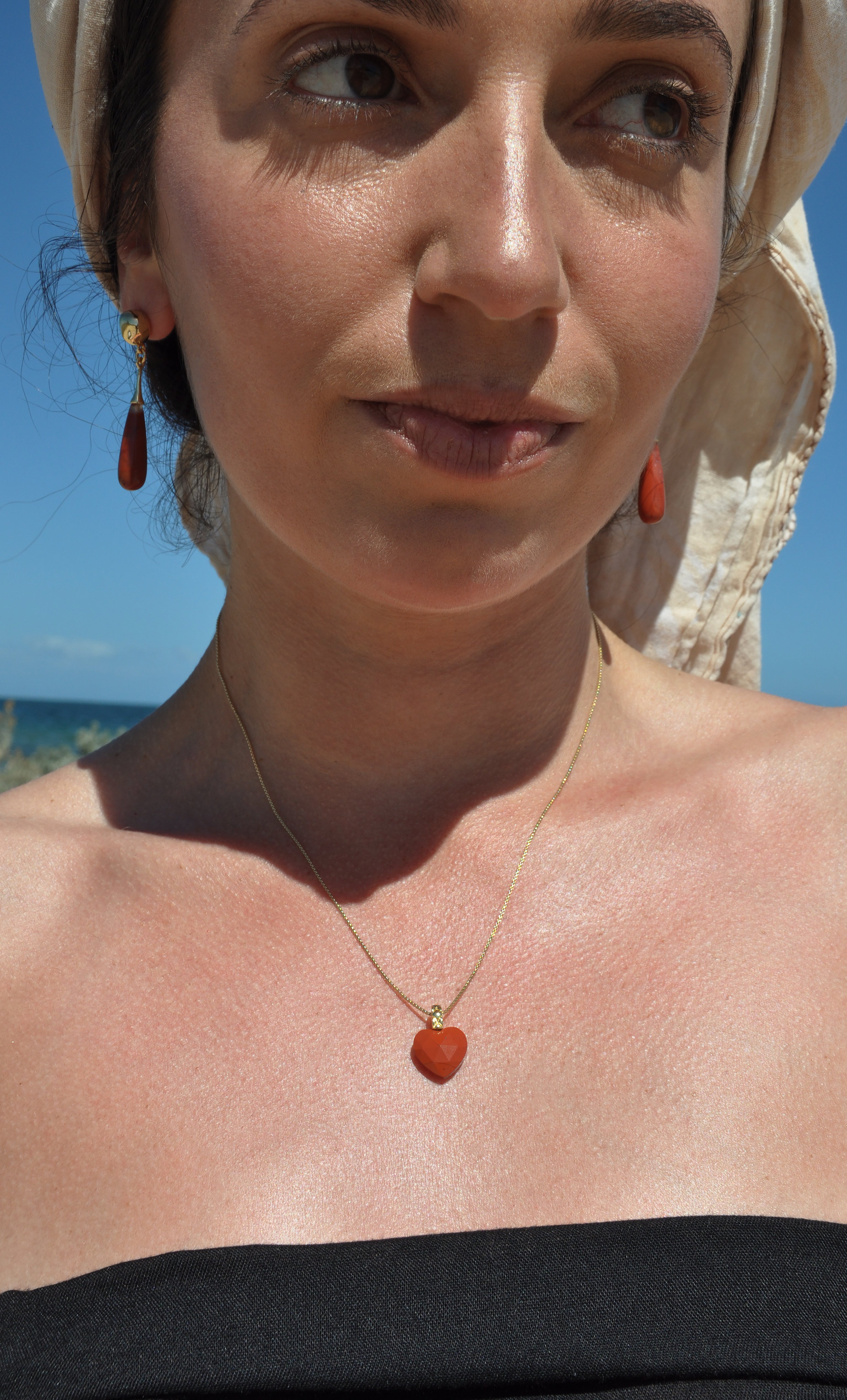 Wanderlight Carnelian Precious Stone Drop 24K Gold Fill Stud Earrings | Tunik