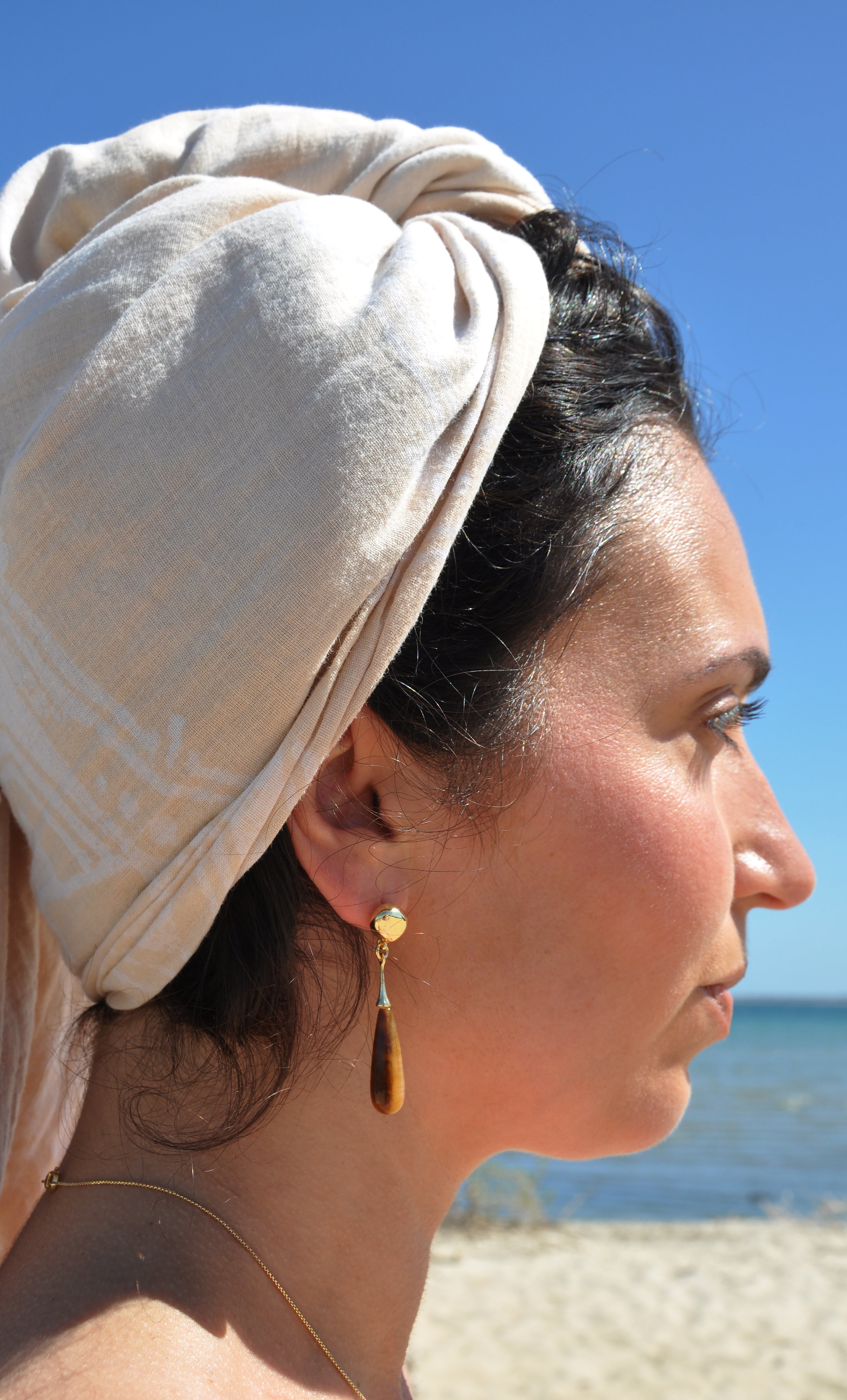 Wanderlight Tigers Eye Precious Stone Drop 24K Gold Fill Stud Earrings | Tunik