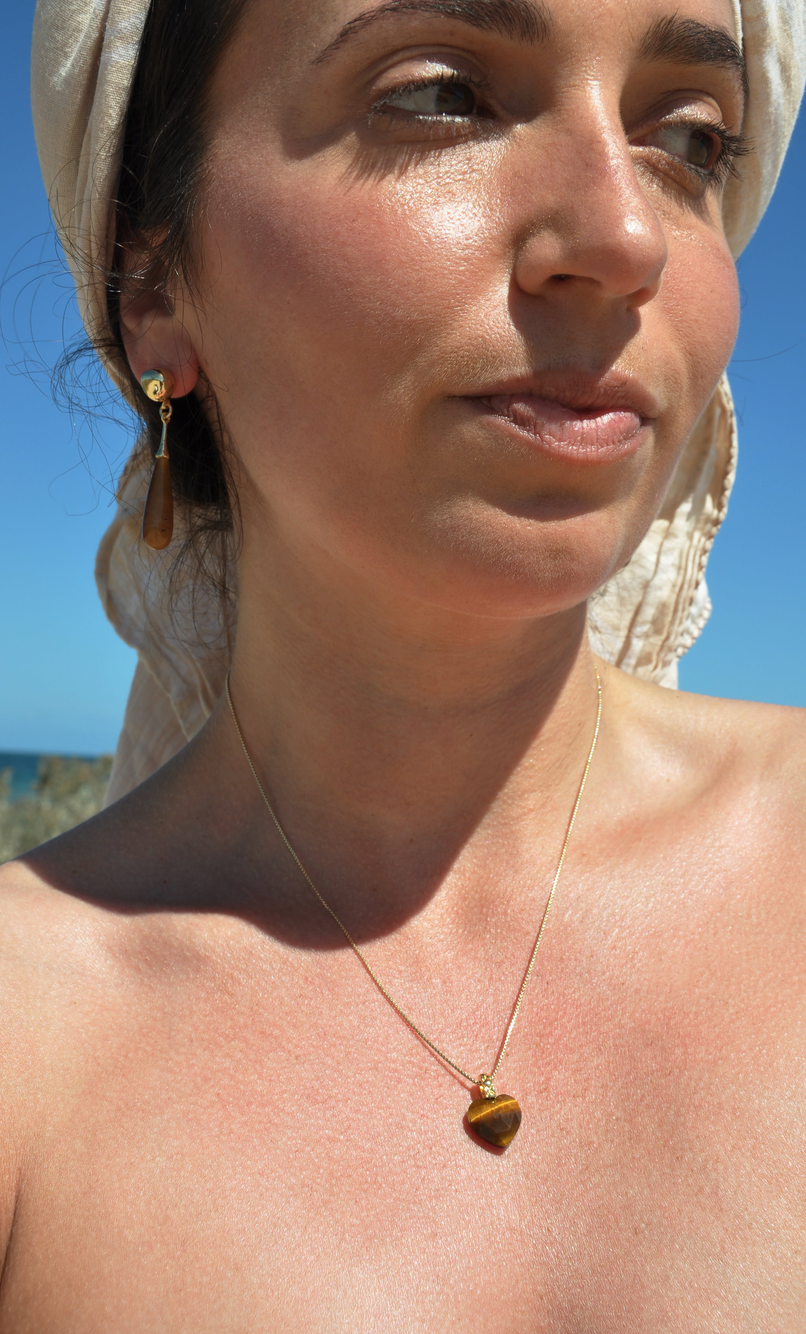 Wanderlight Tigers Eye Precious Stone Drop 24K Gold Fill Stud Earrings | Tunik