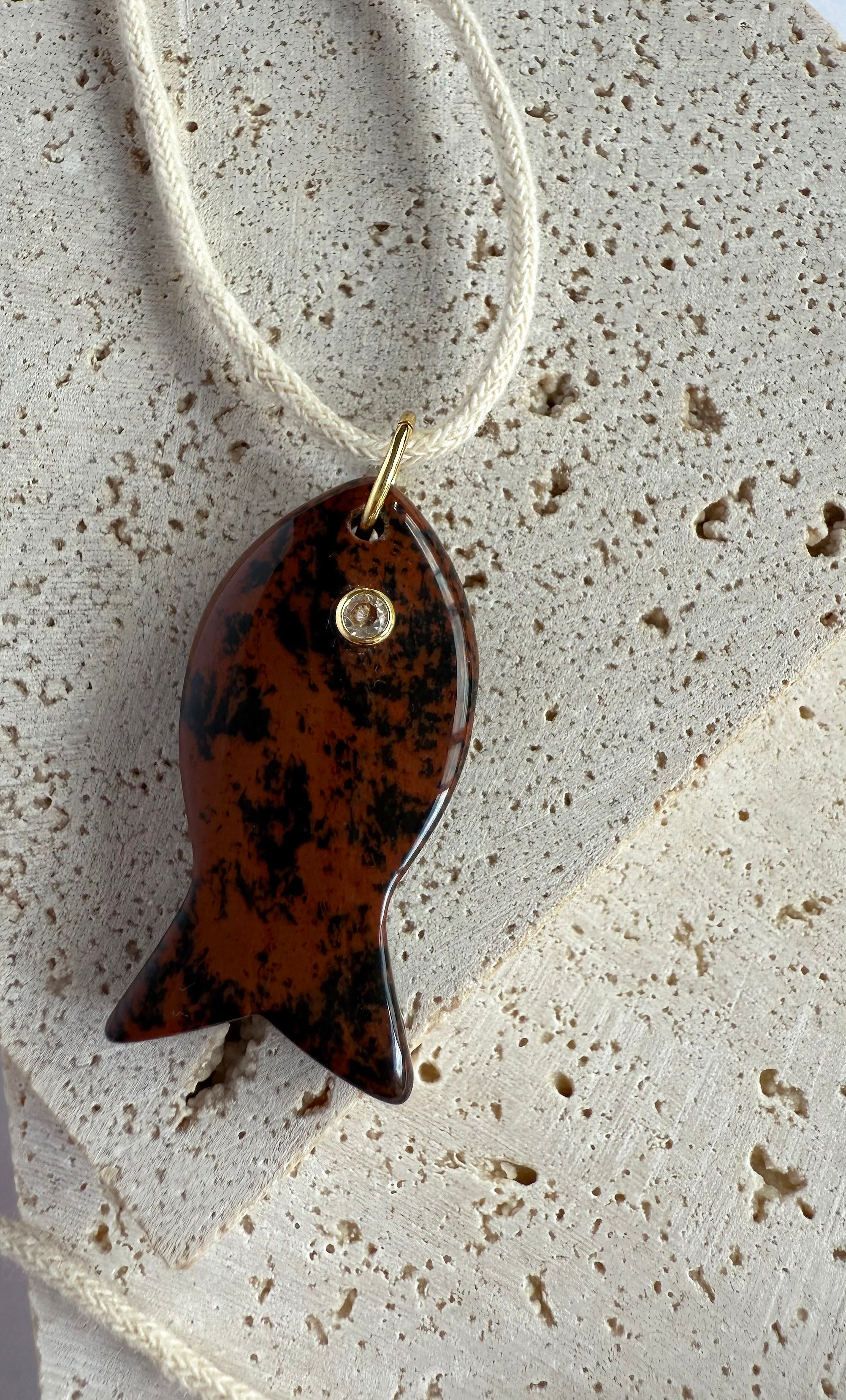 Wanderlust Red Jasper Carved Stone Fish Pendant Long Line Necklace | Tunik
