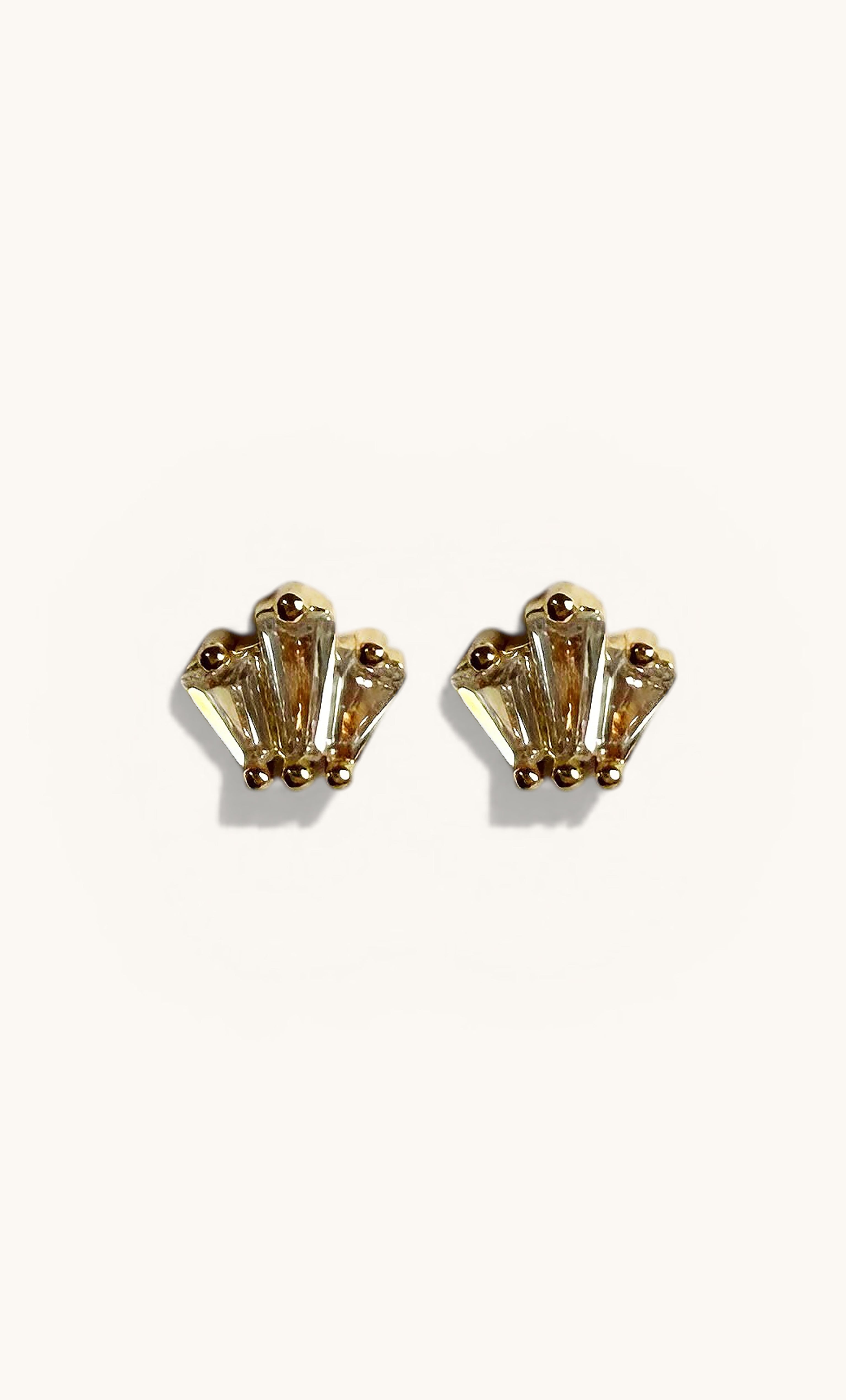Empire 3 stone zirconia stud earrings in 14K gold fill by Tunik, elegant jewellery gifts.