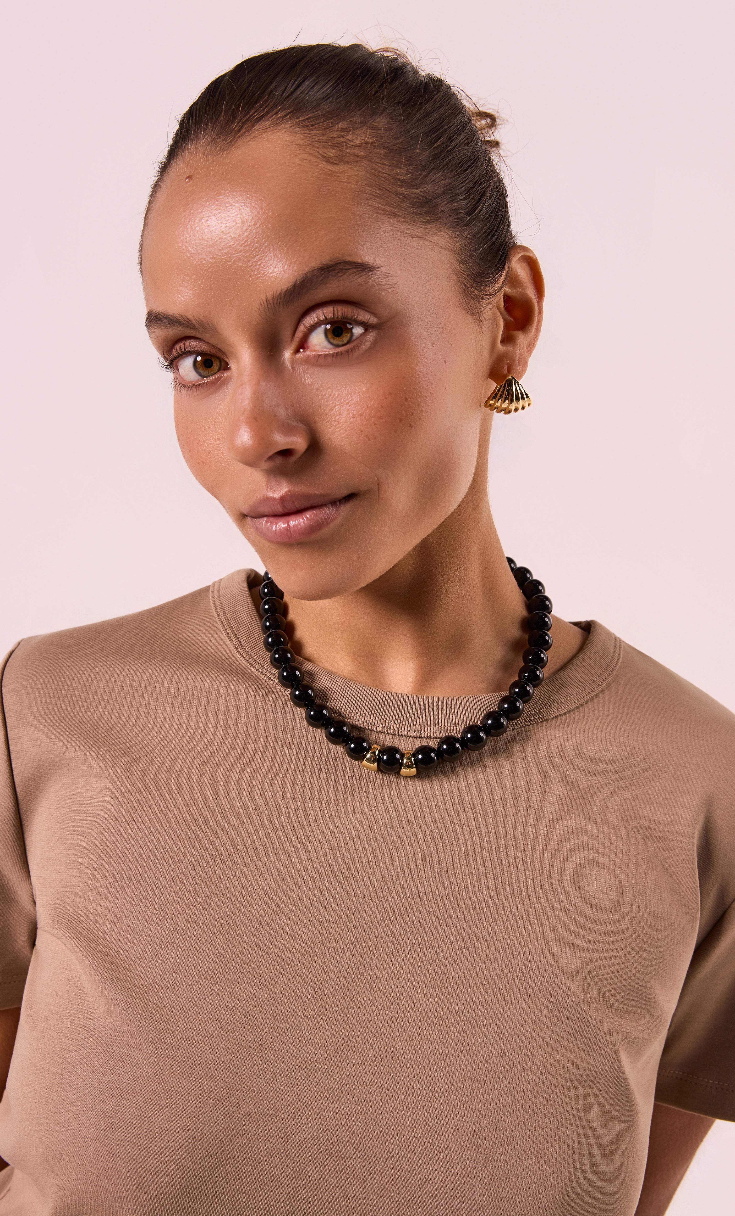 Handmade AAA grade onyx stone bead gold fill necklace by Tunik the Label, elegant jewellery gift.