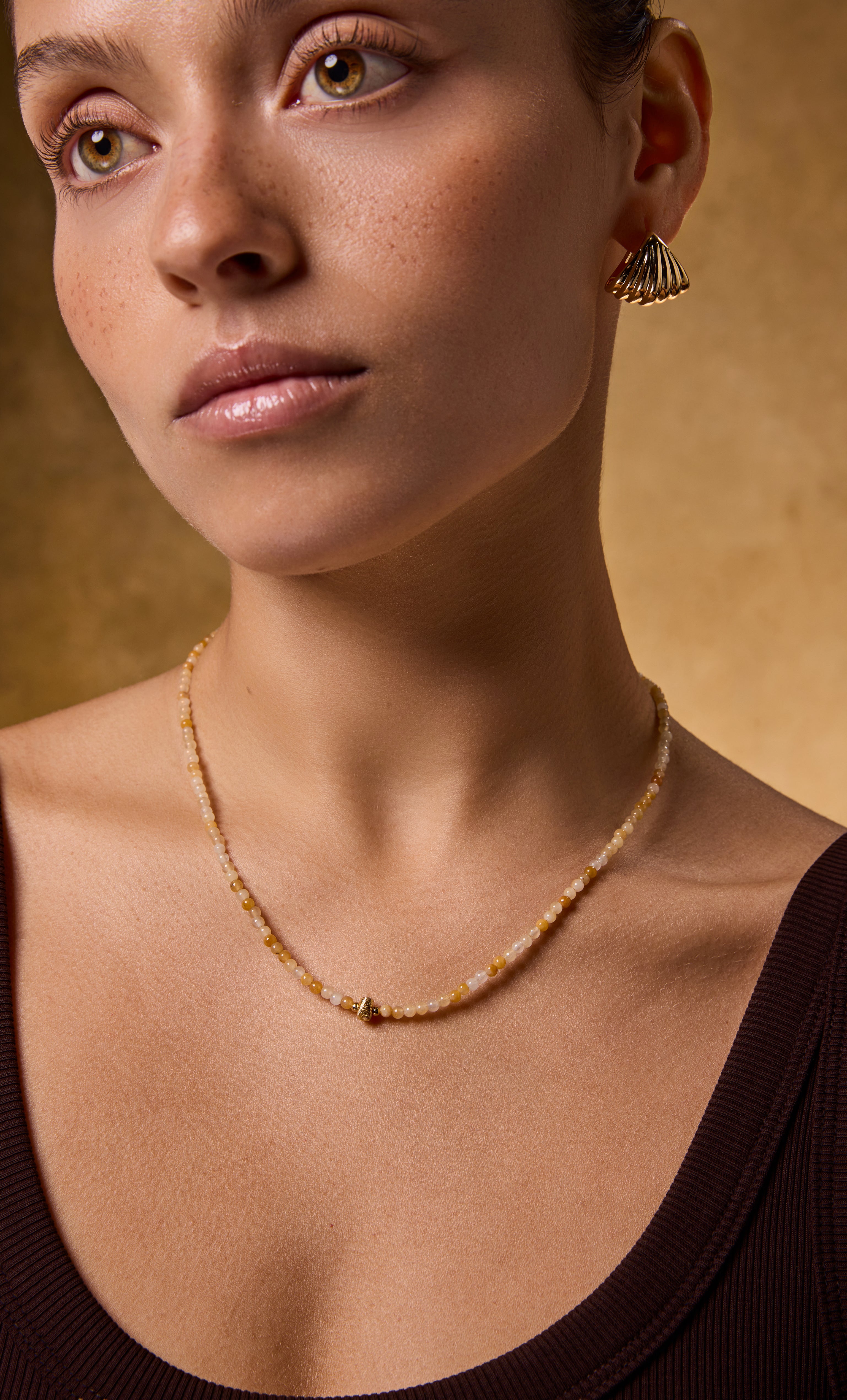 Tunik gold fill necklace with yellow jasper ombre beads, elegant jewellery gifts style.