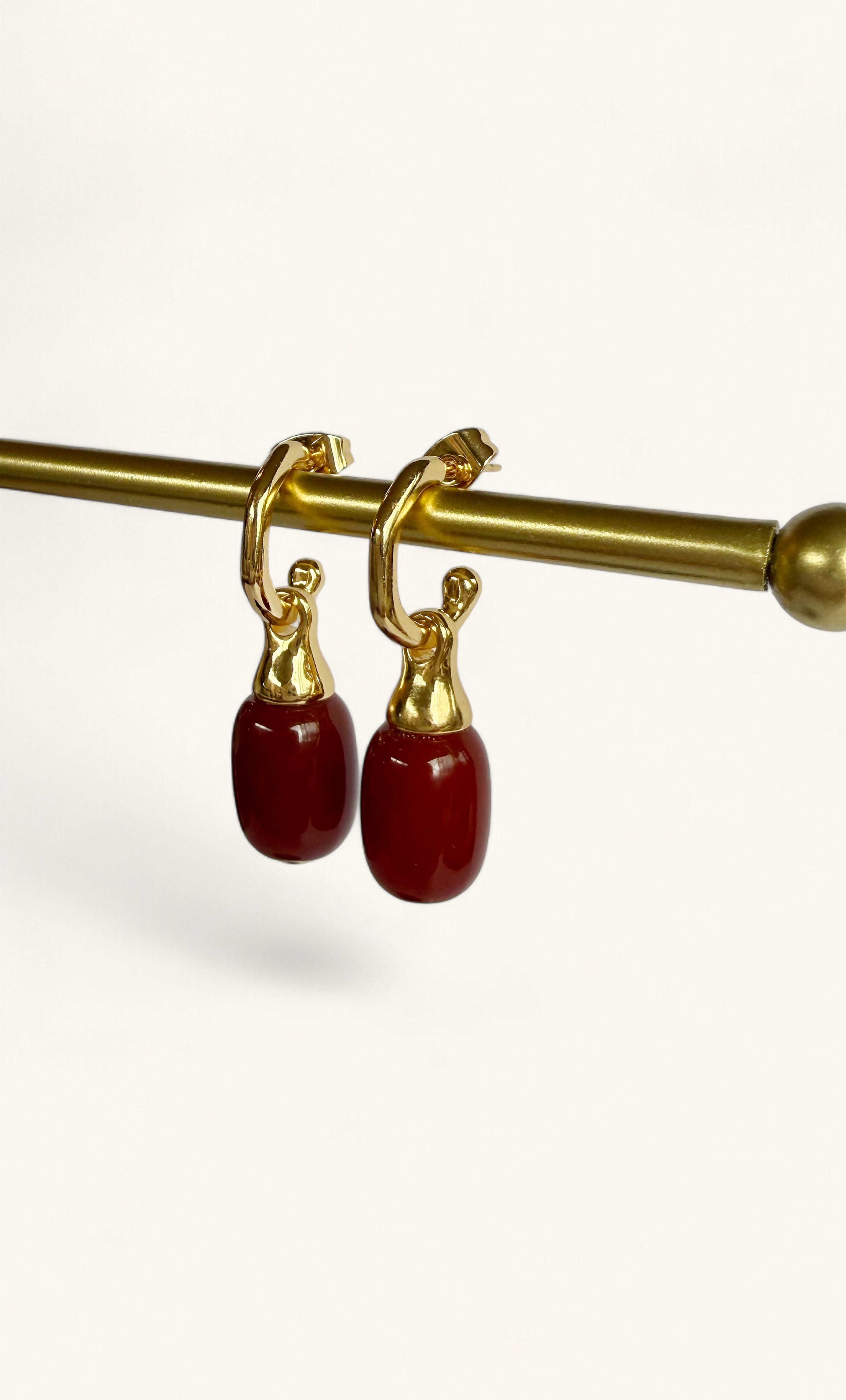 18K Gold Fill Carnelian Red Stone Statement Drop Hoop Earrings | Tunik
