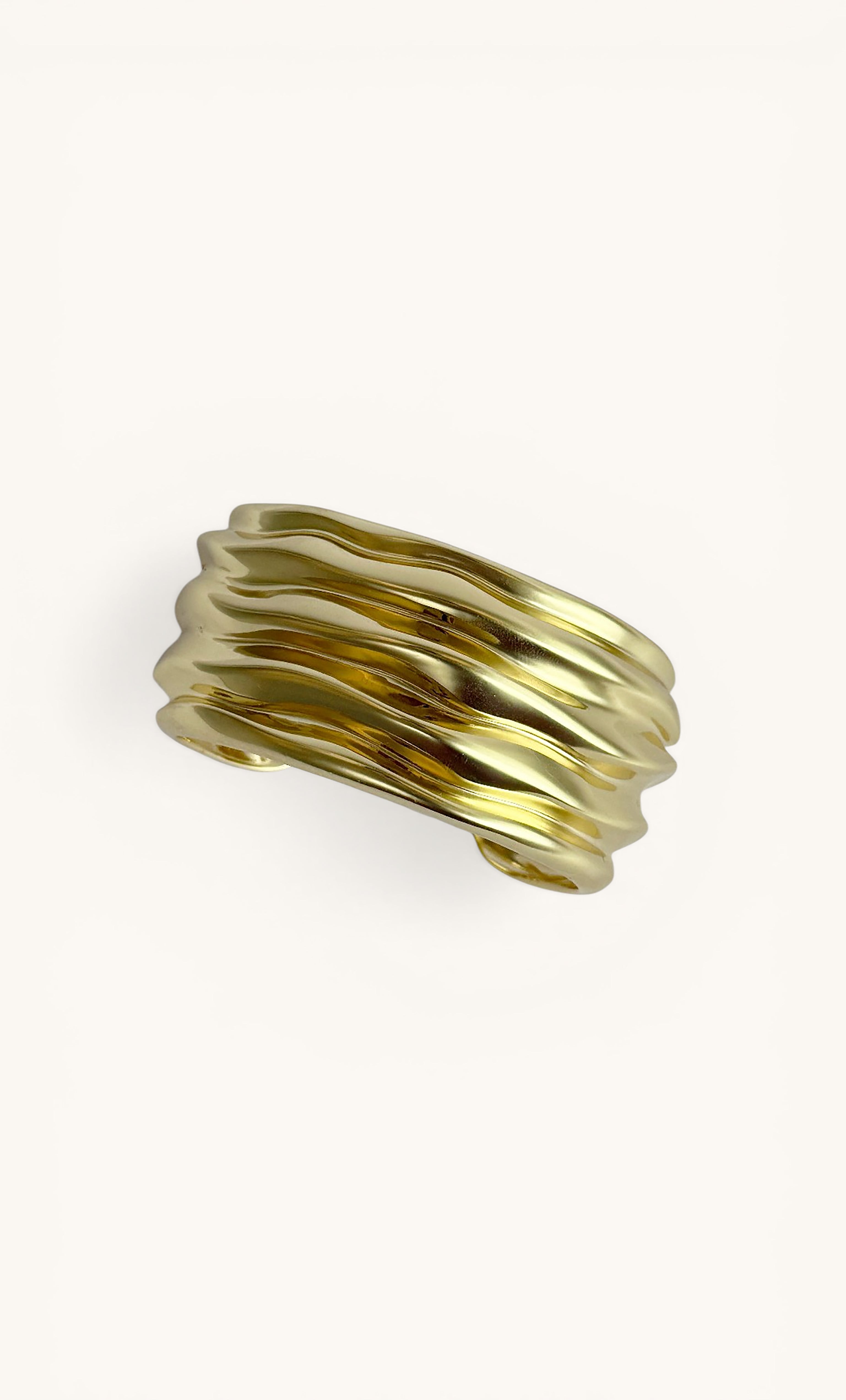 24K Gold Fill Ripple Statement Cuff Bangle Bracelet | Tunik