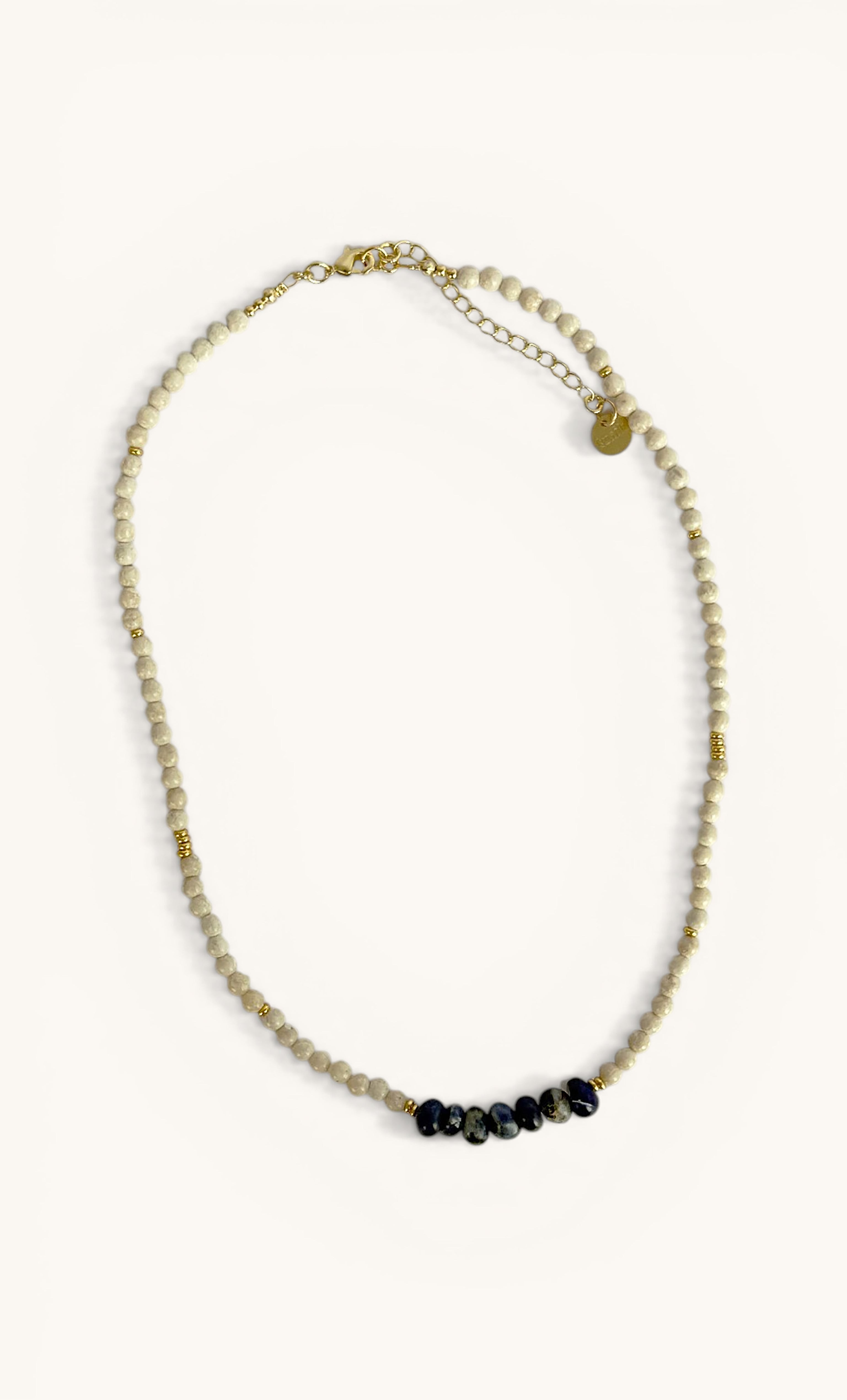 Nomade Azure Semi Precious Blue Sodalite and Fossil Stone Handmade Necklace | Tunik