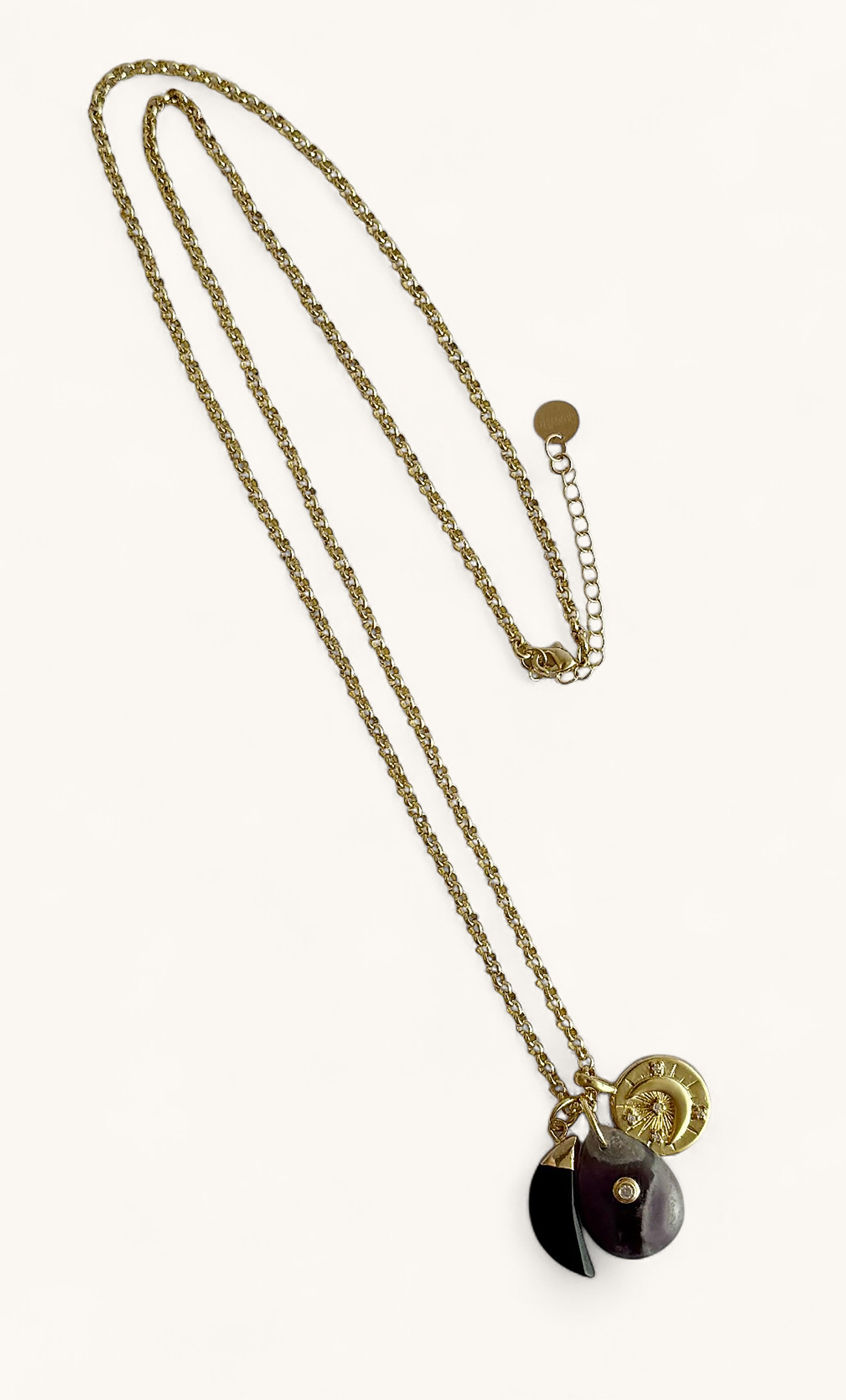Tunik gold fill rolo chain necklace with amethyst and gold charm pendant, jewellery gift.
