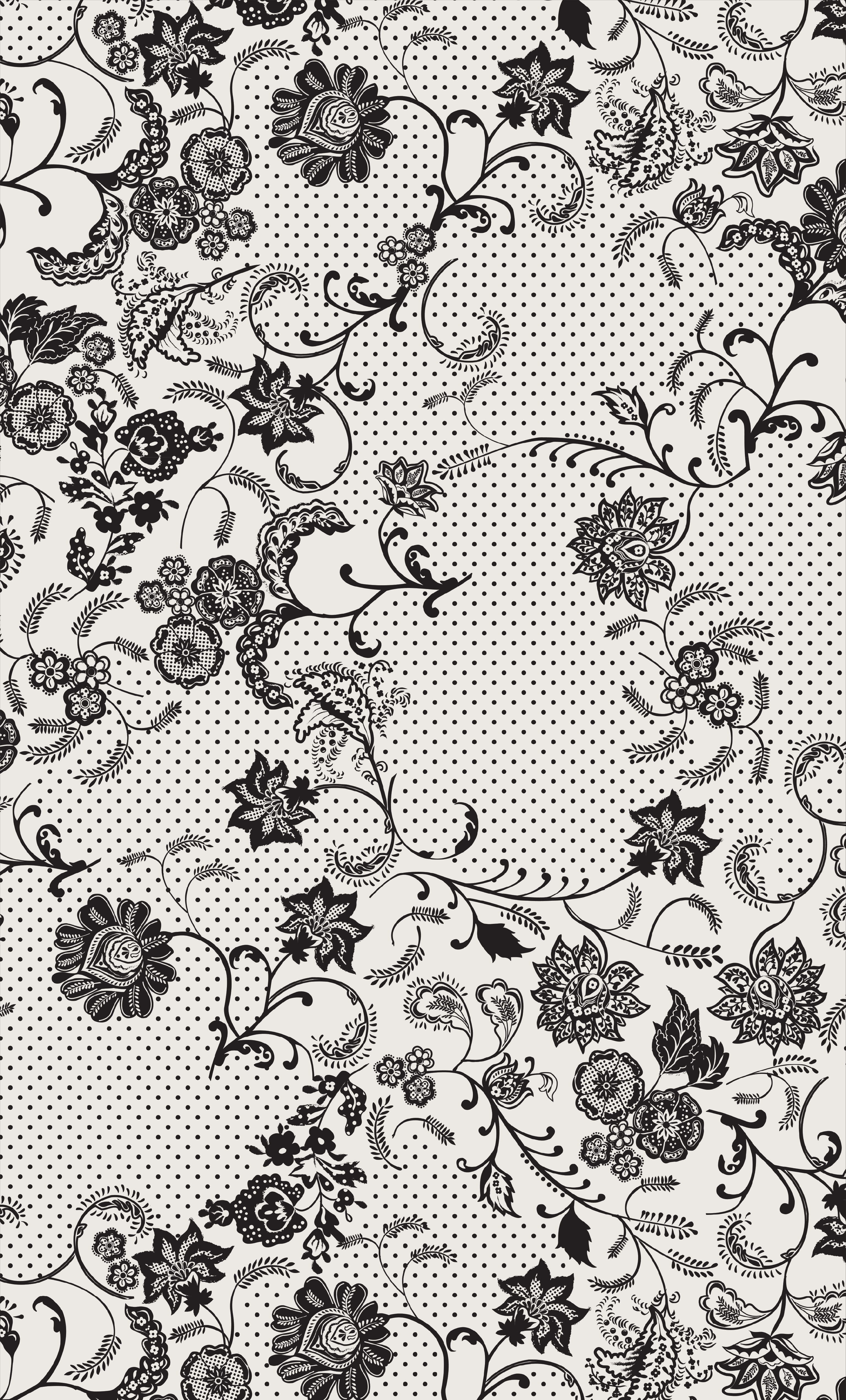 White fabric with black paisley floral print and delicate dotted background from Tunik Lola Maxi Dress.