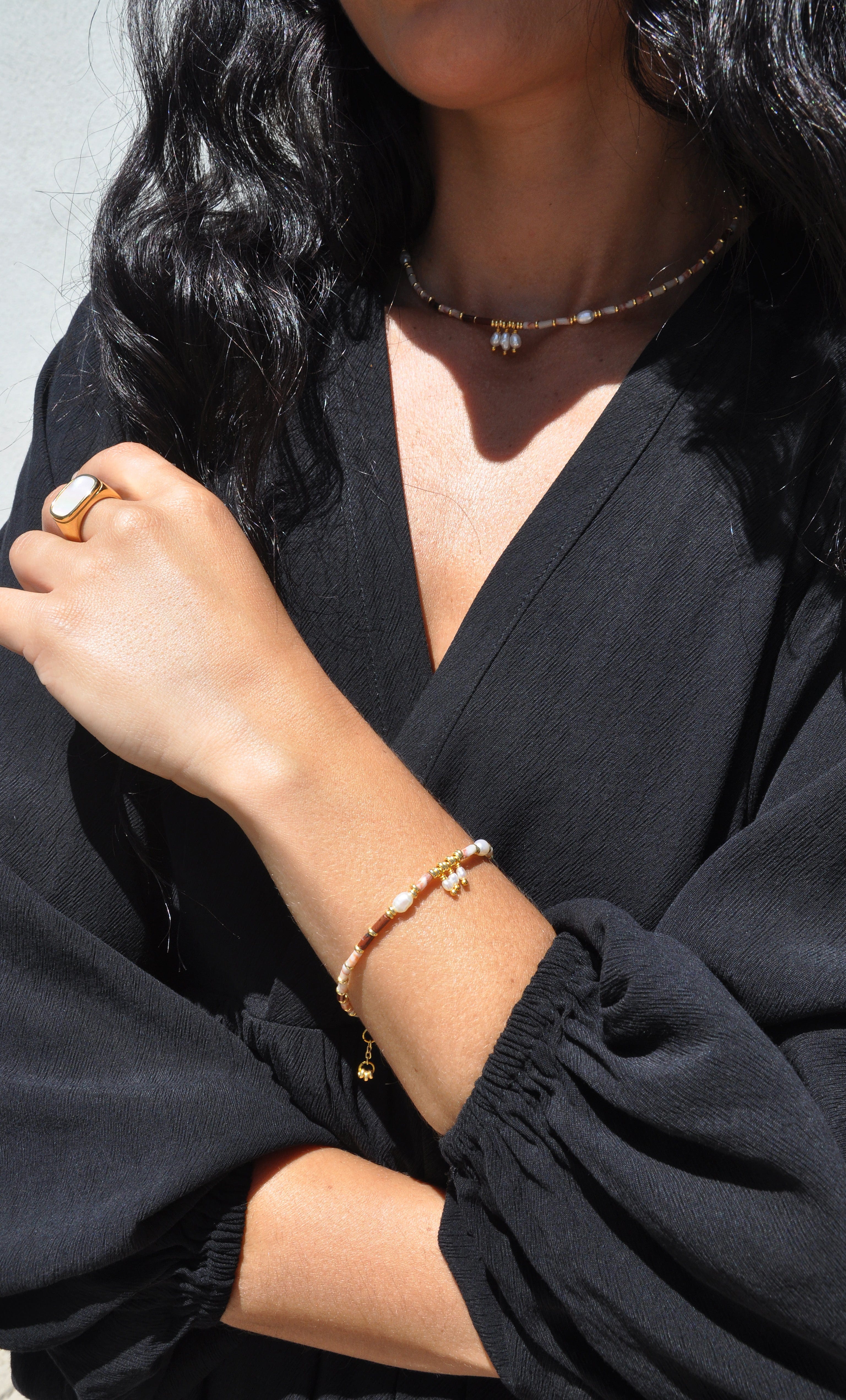 Empress Bracelet – Freshwater Pearl & Jasper Beaded Bracelet | Tunik