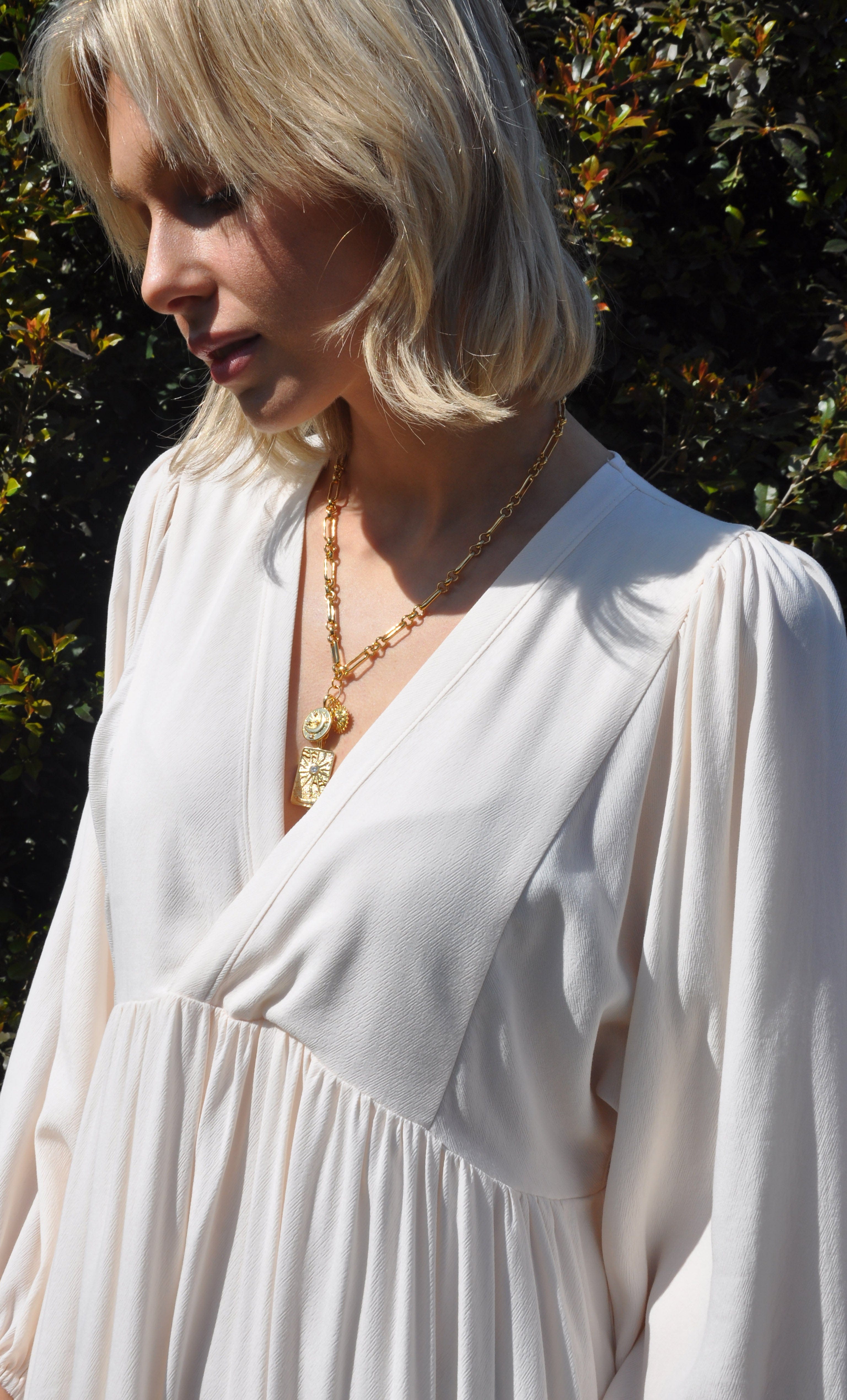 Harper Tencel Midi Dress – Poetic Puff Sleeve Flare in Cream | Tunik Australia