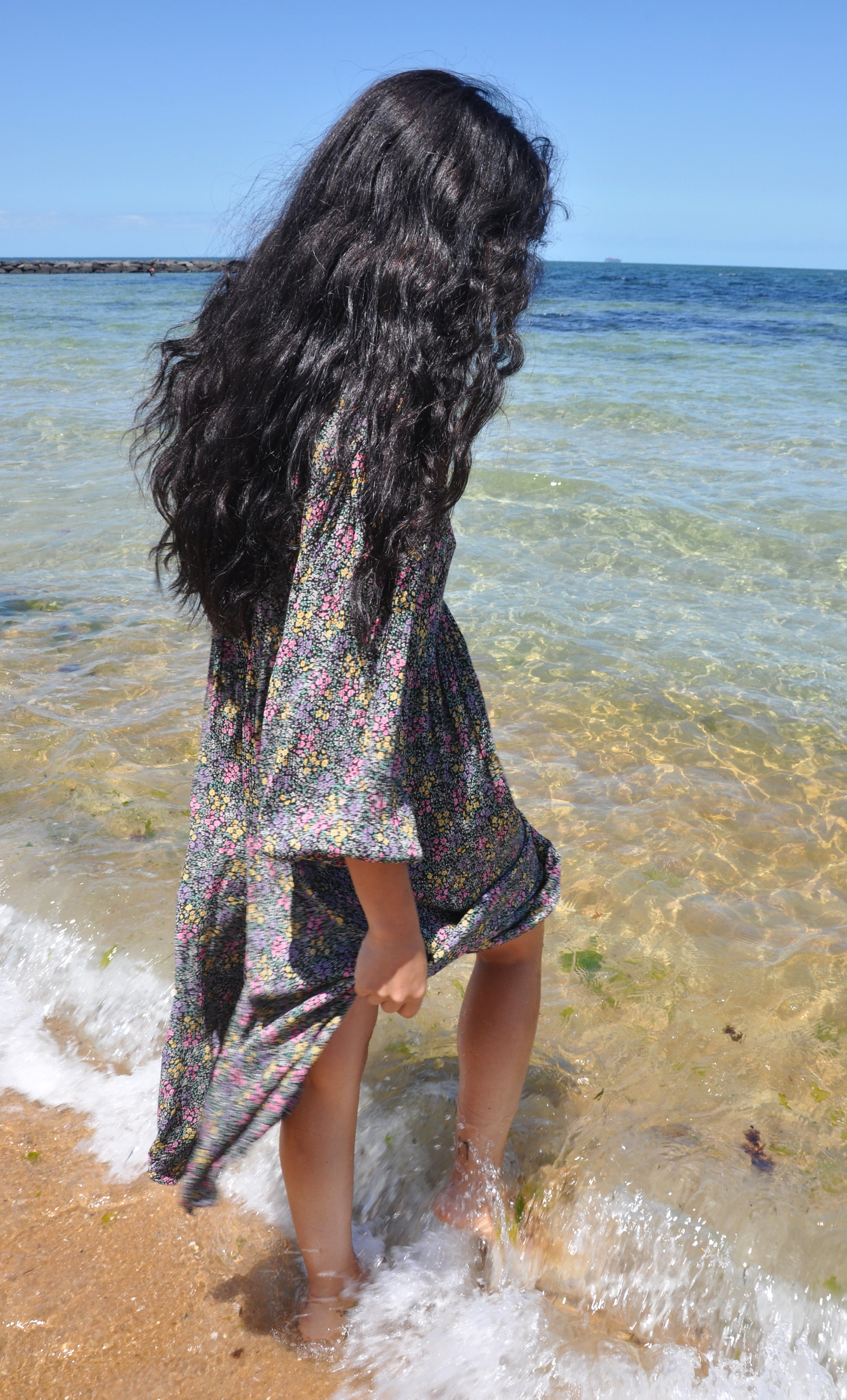 Harper Midi Dress – Flower Fields Print in Crinkle Viscose | Tunik Australia