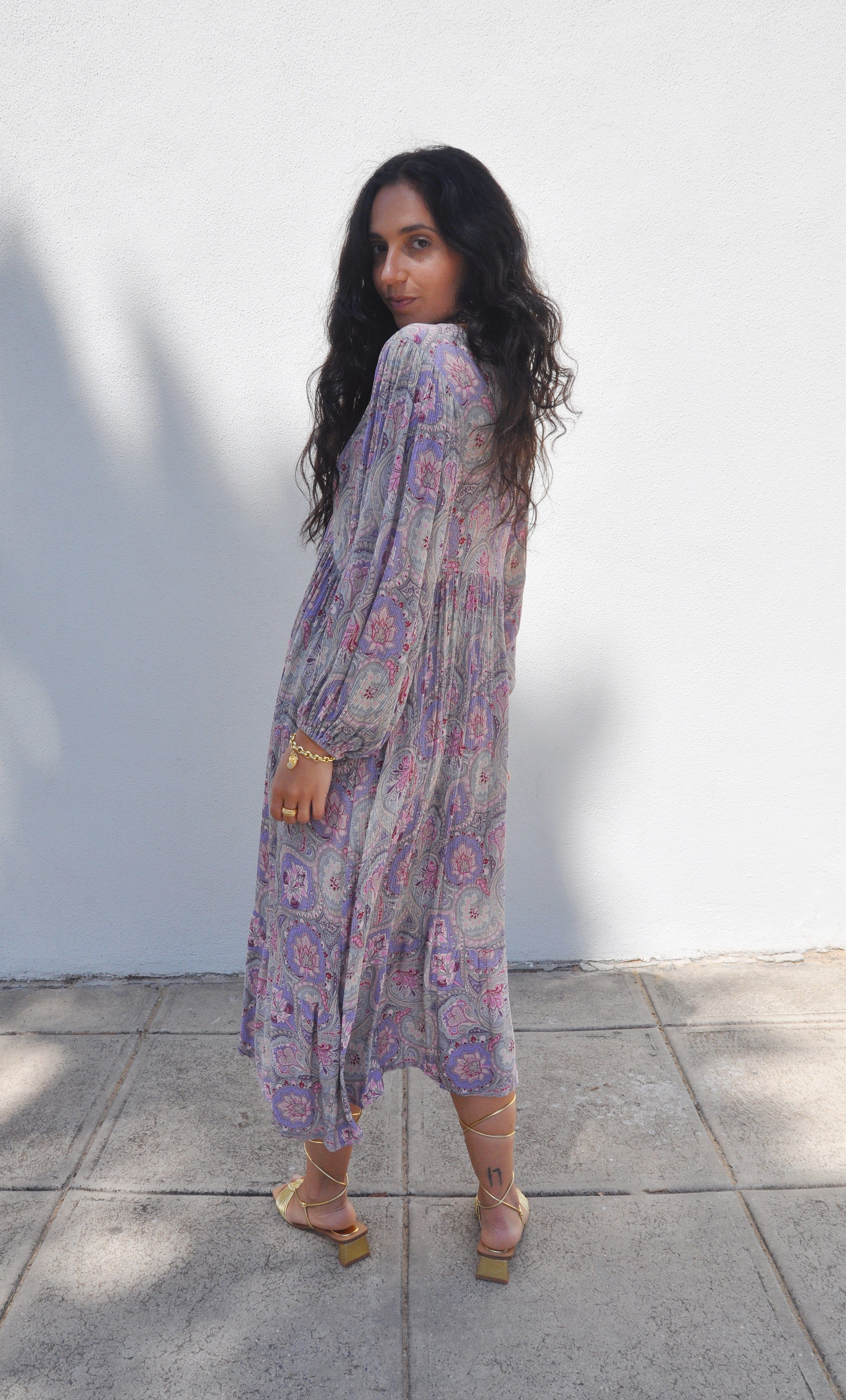 Harper Midi Dress – Pastel Paisley Print in Crinkle Viscose | Tunik Australia