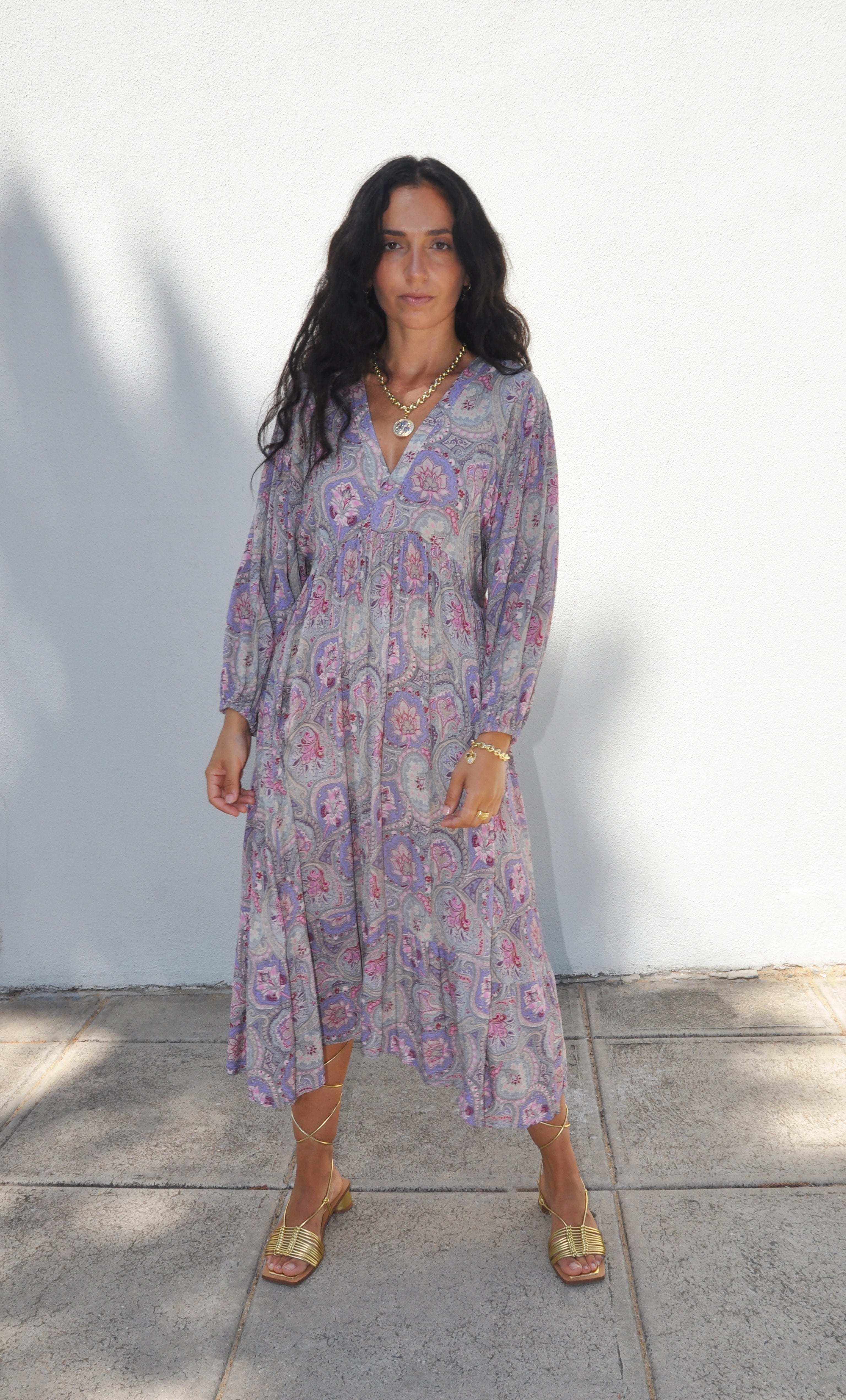 Harper Midi Dress – Pastel Paisley Print in Crinkle Viscose | Tunik Australia