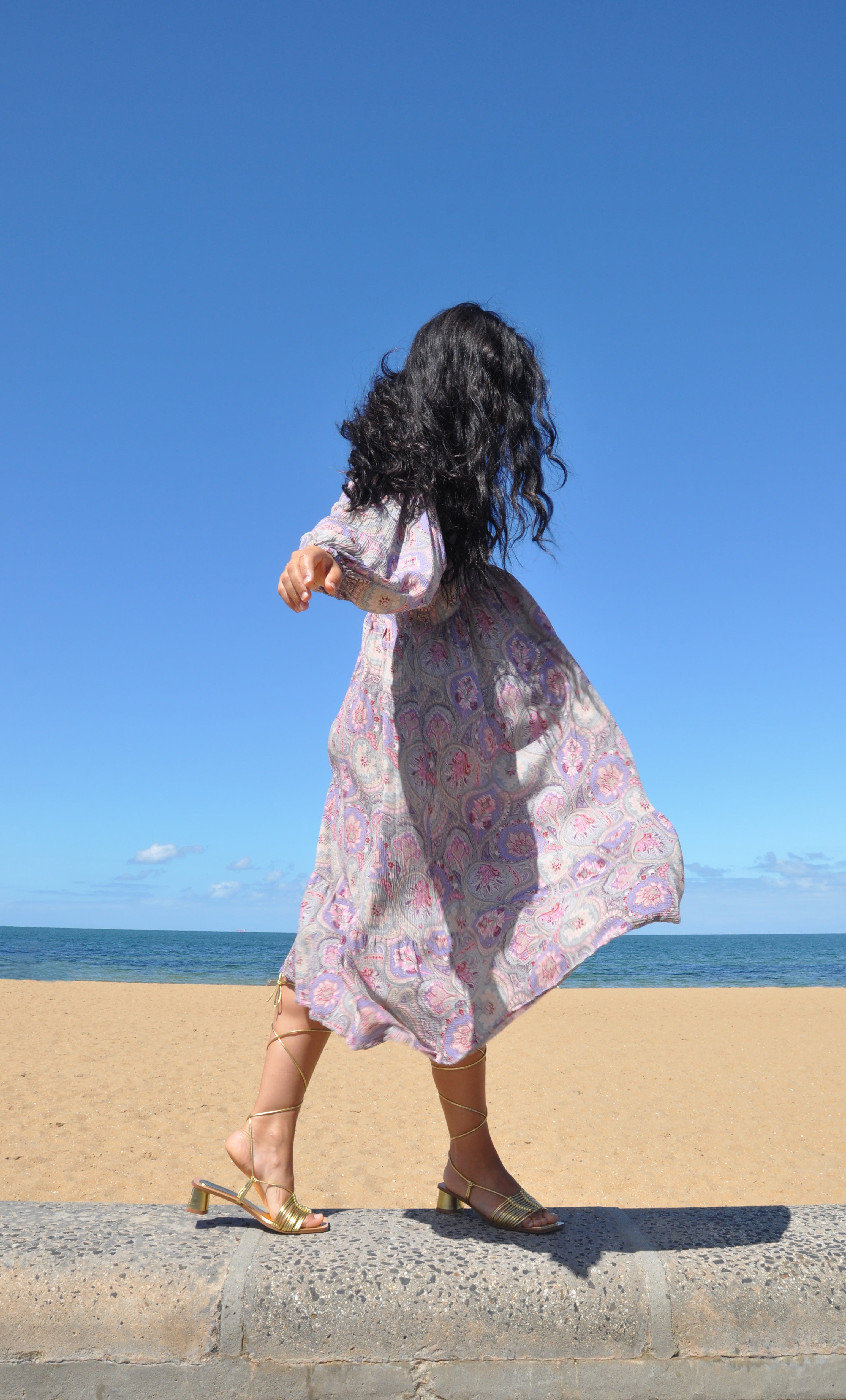 Harper Midi Dress – Pastel Paisley Print in Crinkle Viscose | Tunik Australia