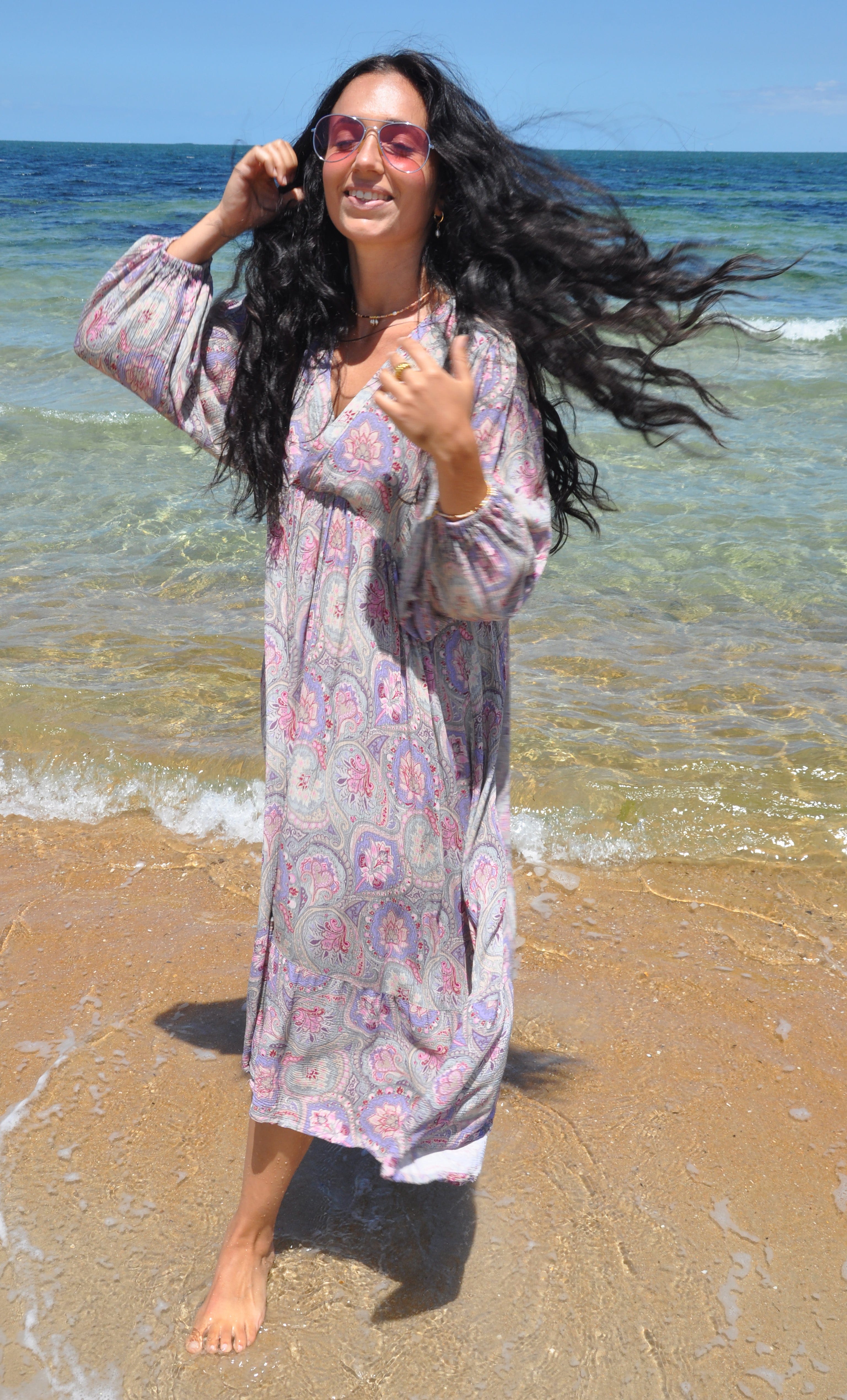 Harper Midi Dress – Pastel Paisley Print in Crinkle Viscose | Tunik Australia