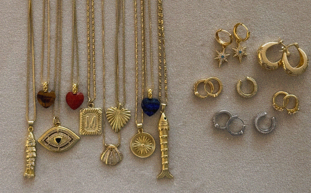Tunik Gold fill and semi precious stone necklaces and earrings.