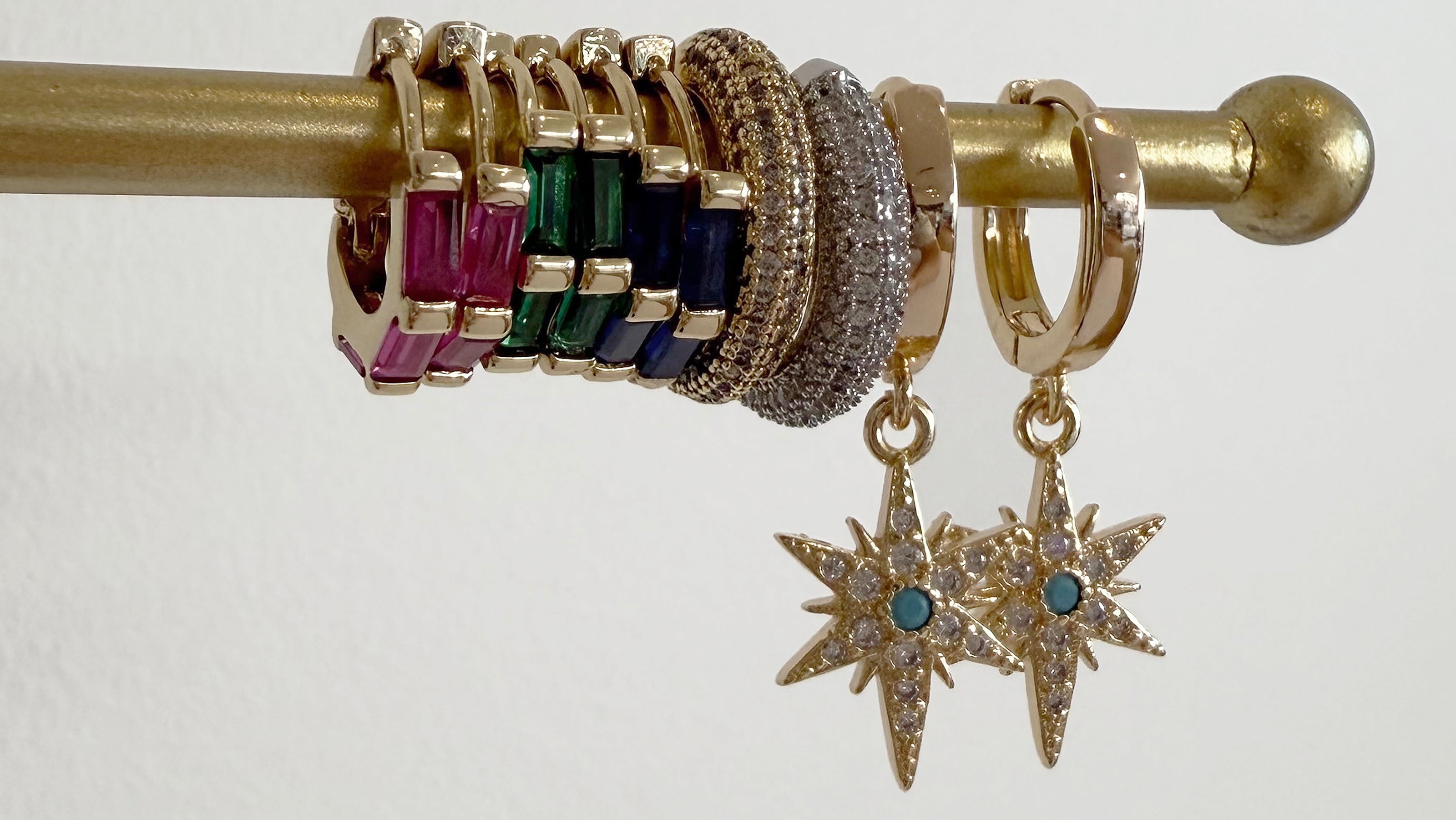 Tunik 14K Gold Fill Earrings with coloured cubic zirconia stones and charms hypoallergenic huggies