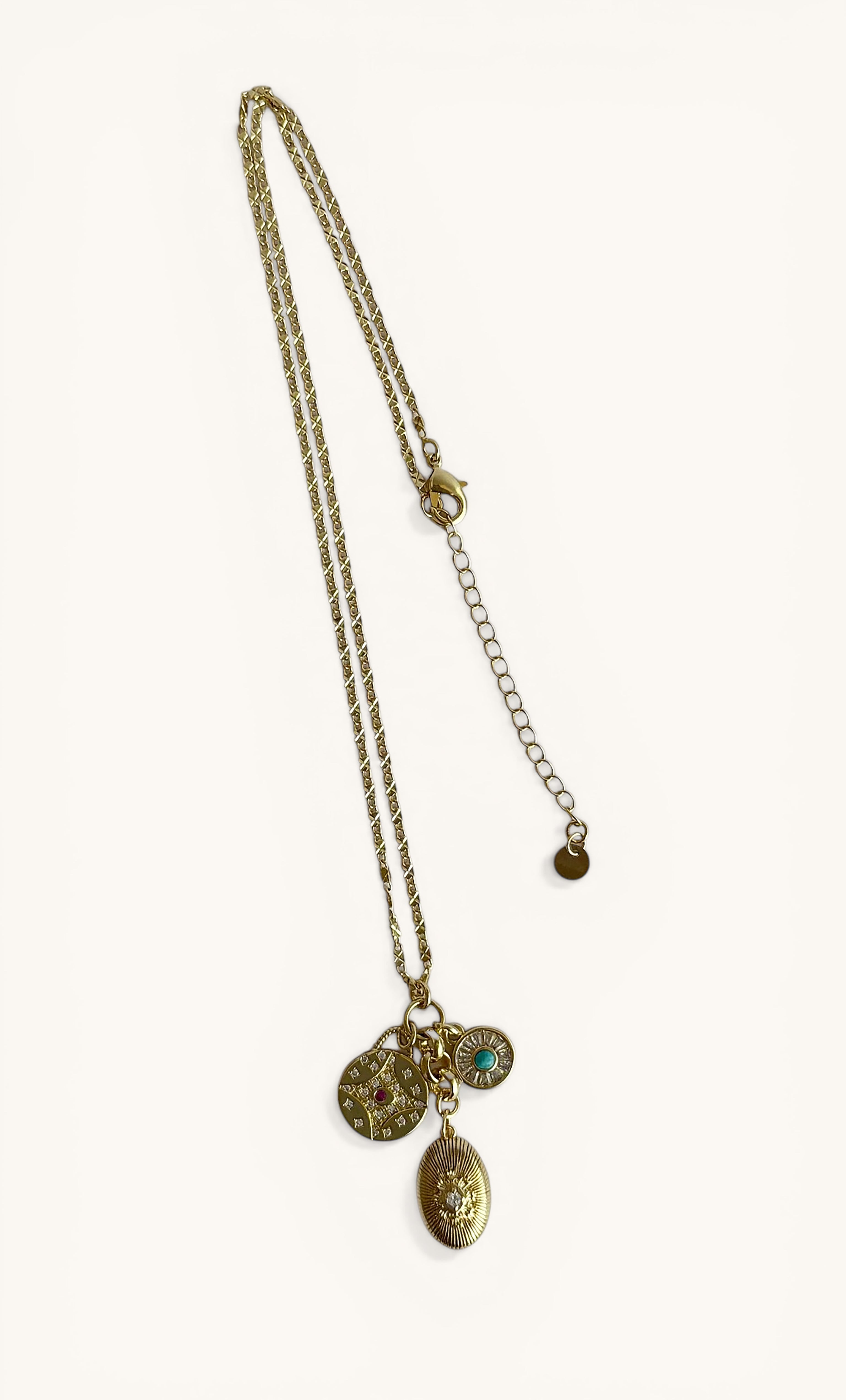 24K Gold Fill Mariner Chain Vintage Charm Necklace with Turquoise & Zirconia Charms | Tunik