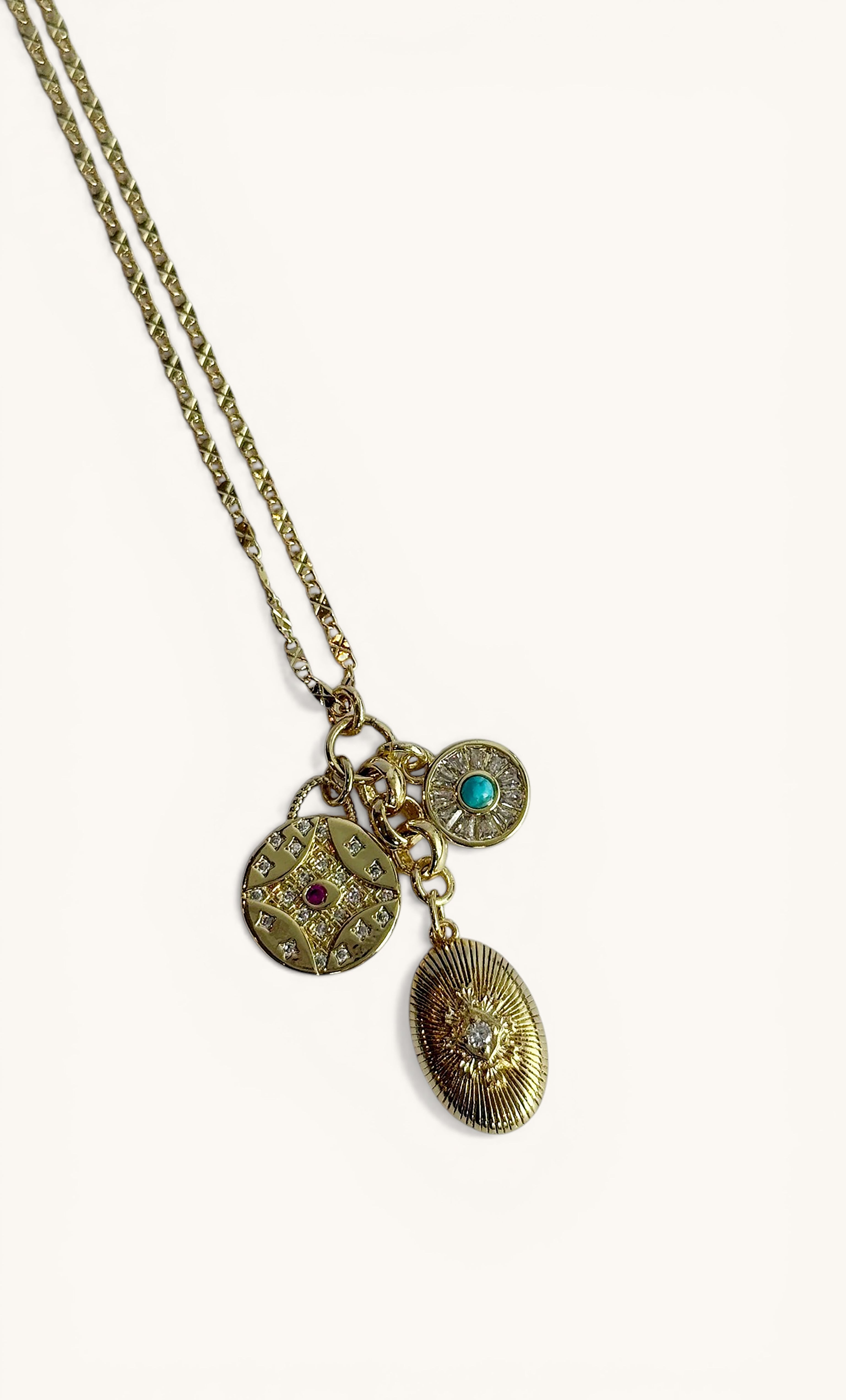 24K Gold Fill Mariner Chain Vintage Charm Necklace with Turquoise & Zirconia Charms | Tunik