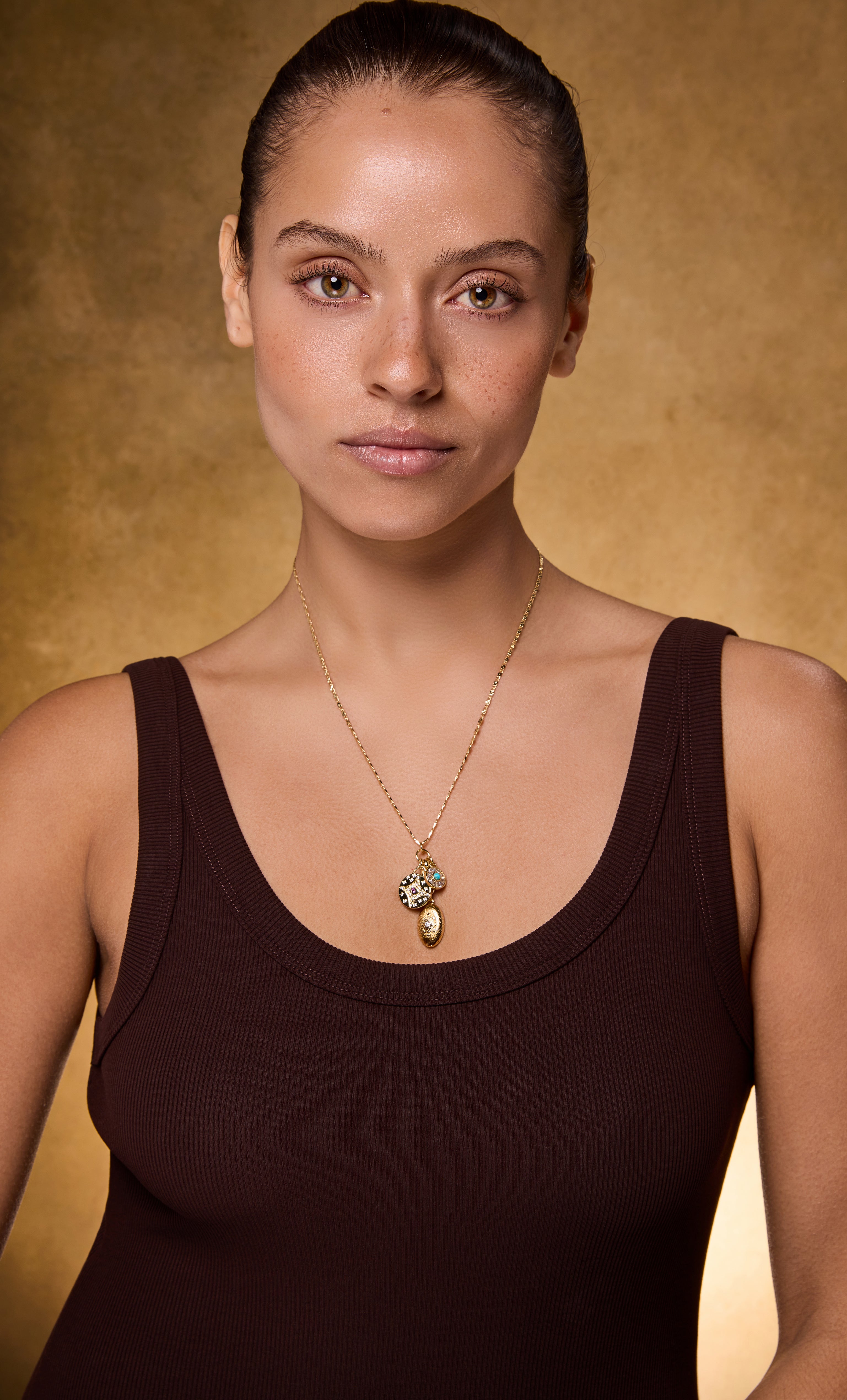 24K Gold Fill Mariner Chain Vintage Charm Necklace with Turquoise & Zirconia Charms | Tunik