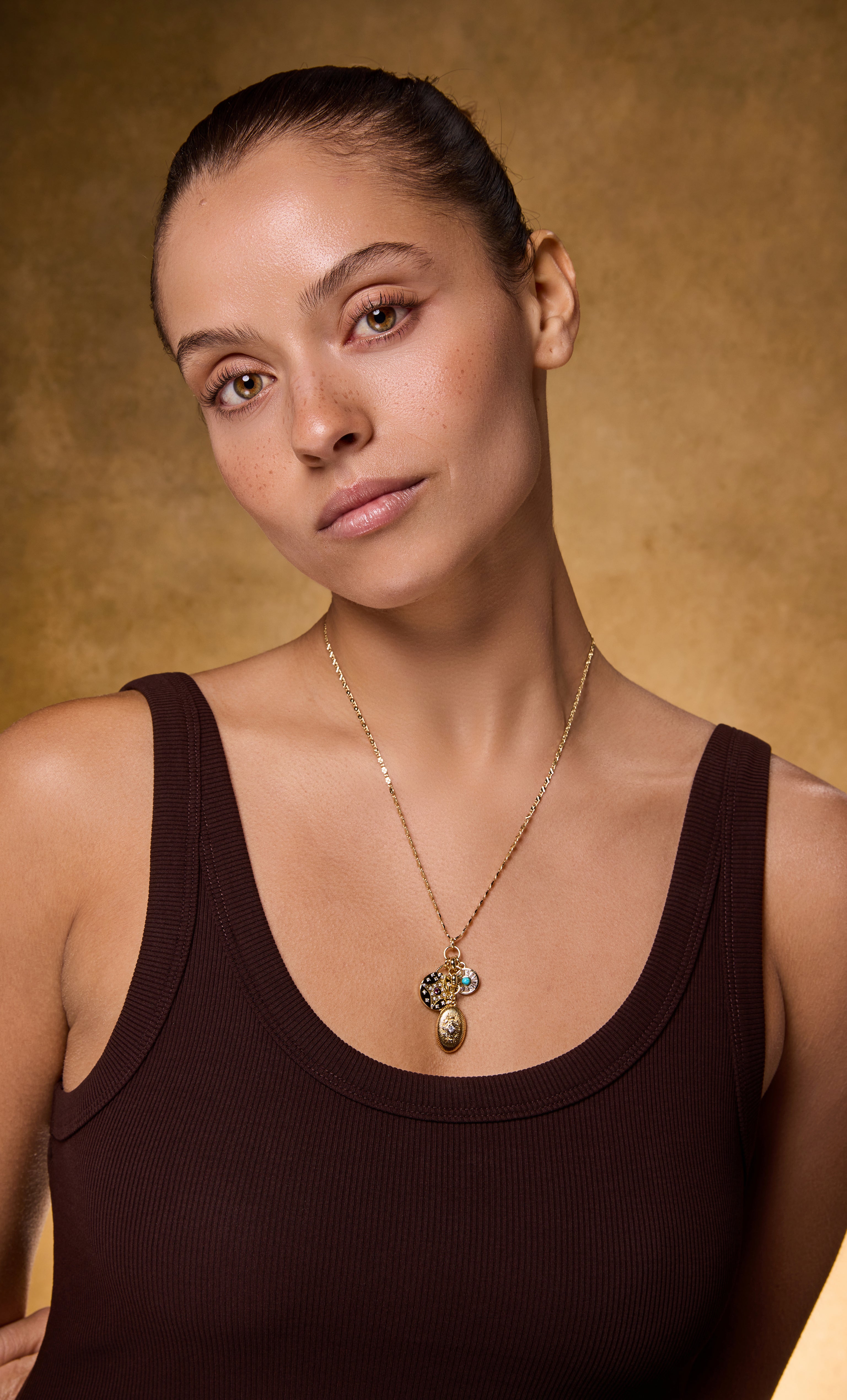 24K Gold Fill Mariner Chain Vintage Charm Necklace with Turquoise & Zirconia Charms | Tunik