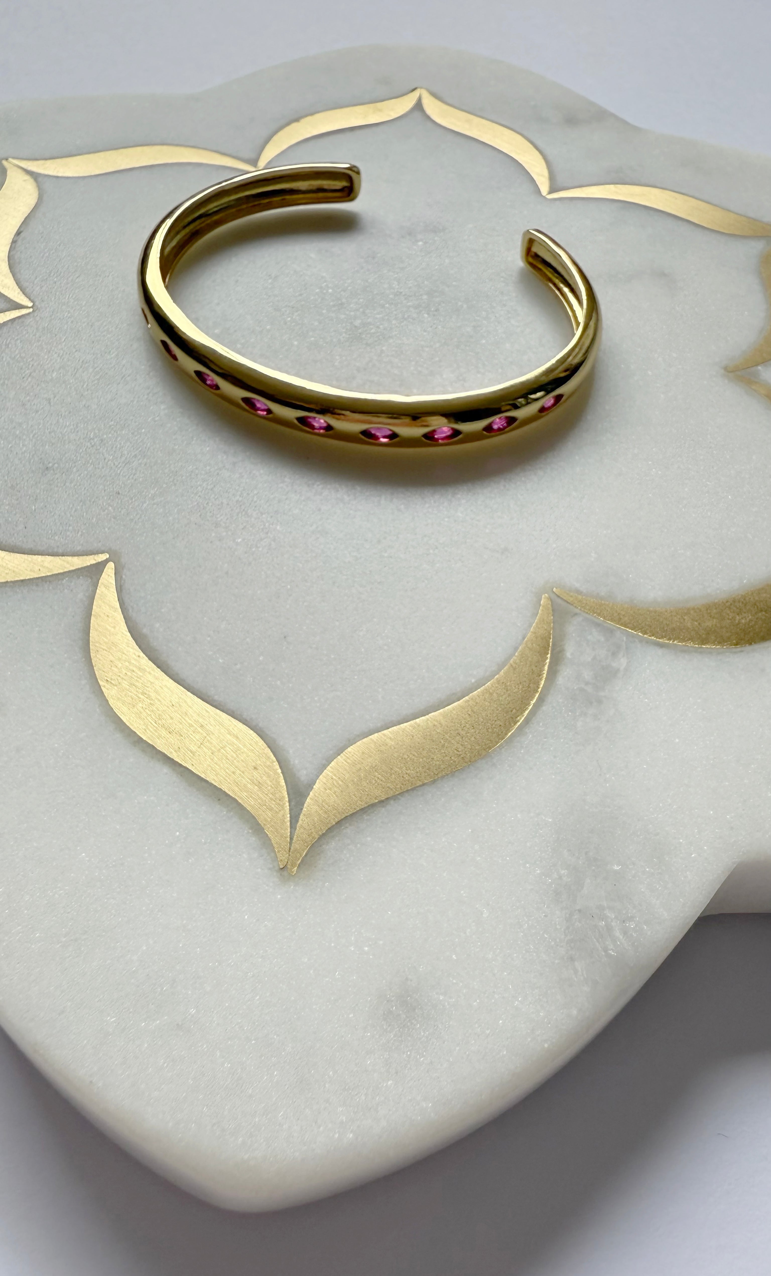 Pink Stone Cuff - Gold-Fill Adjustable Bracelet | Tunik
