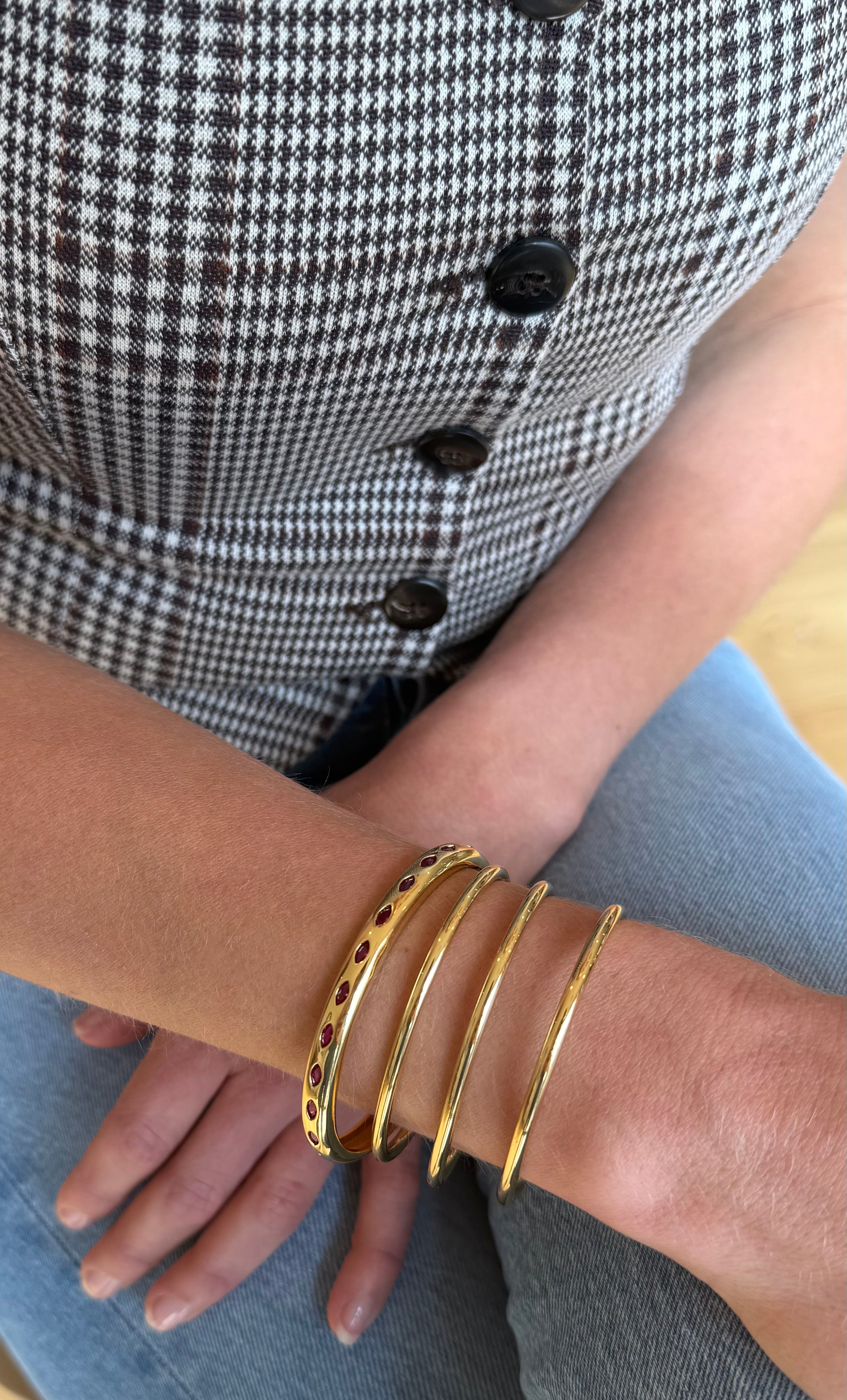 Pink Stone Cuff - Gold-Fill Adjustable Bracelet | Tunik