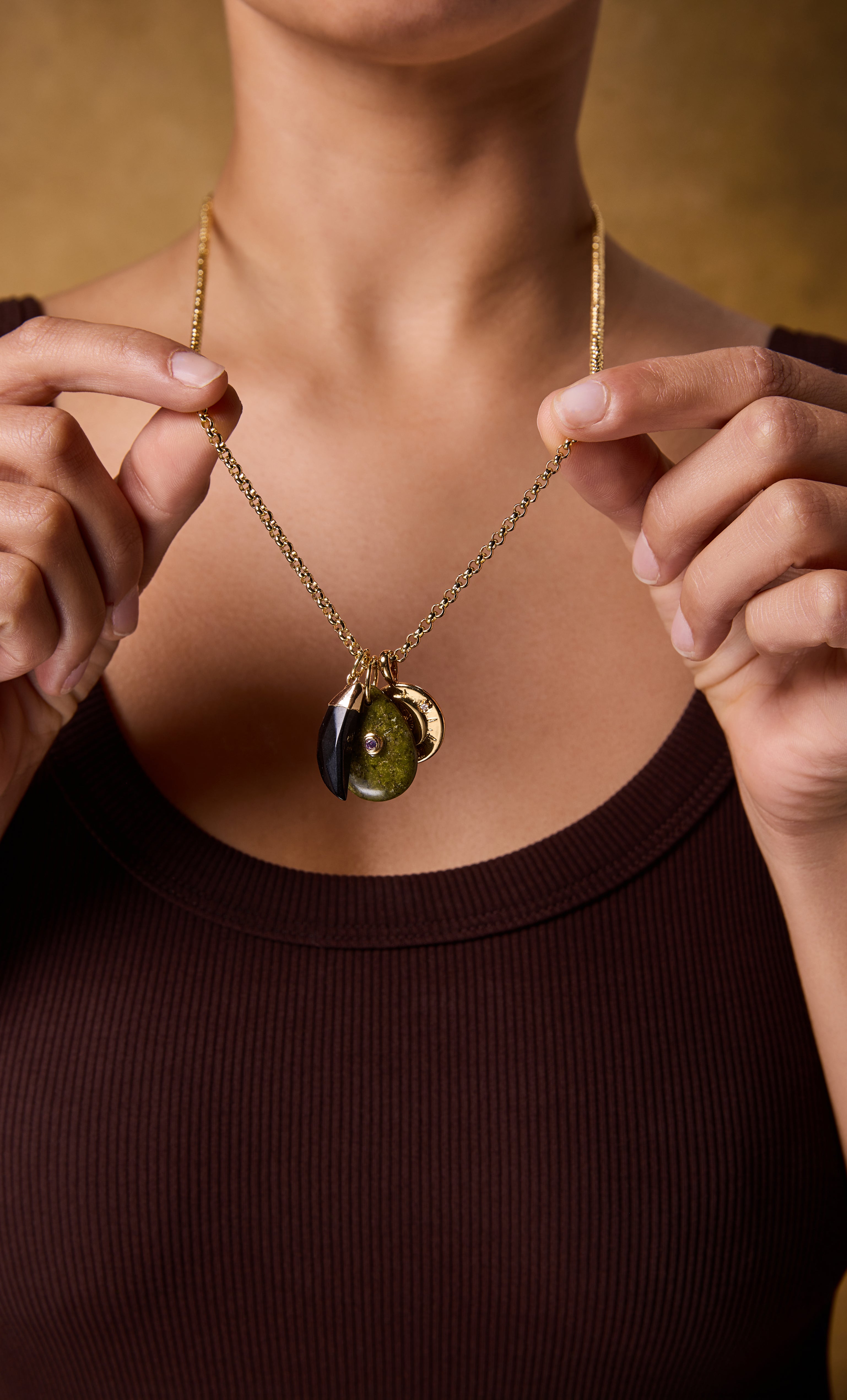Tunik gold fill necklace with green opal charm pendant on rolo chain, jewellery gifts.
