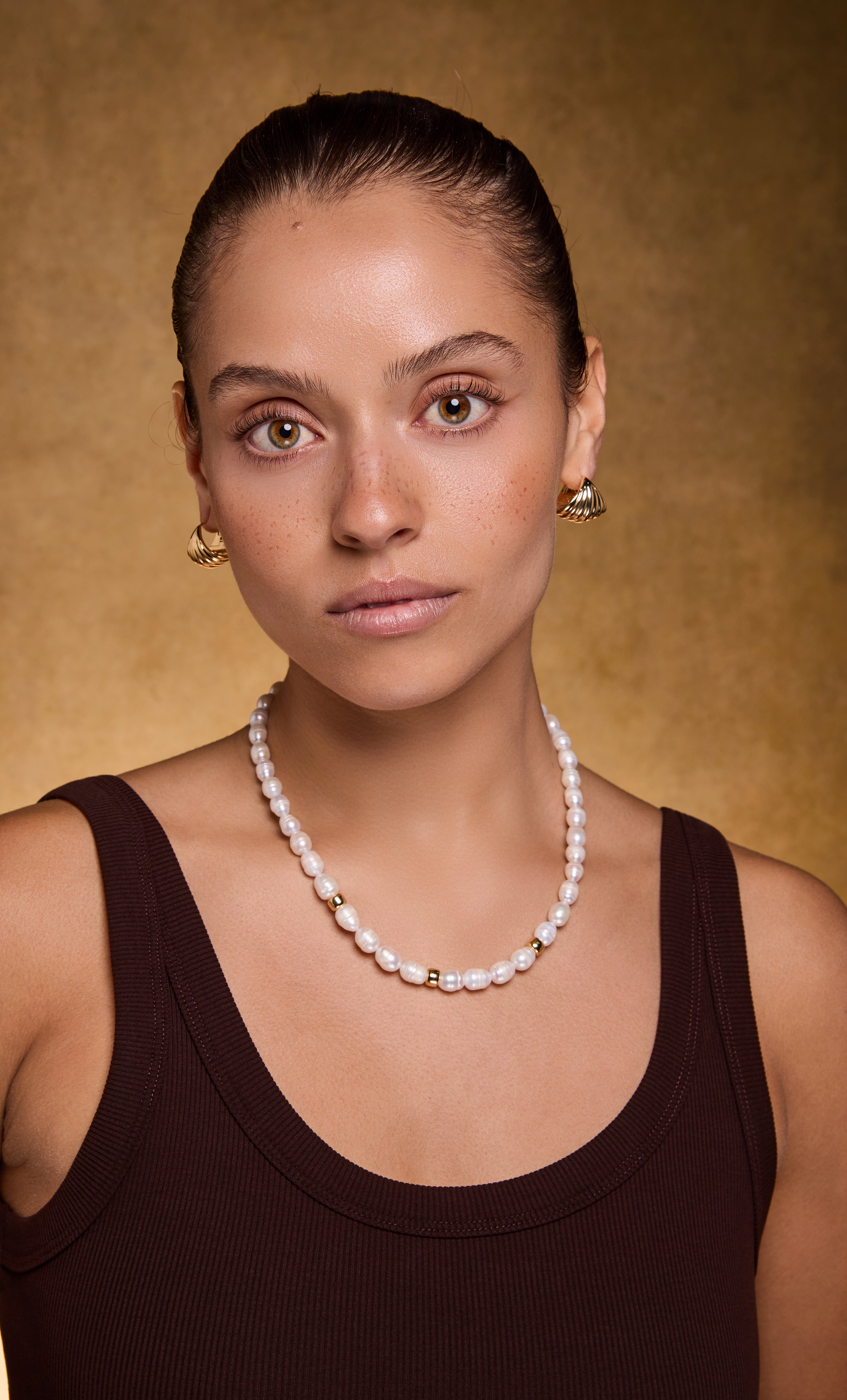 Tunik gold fill necklace with semi-precious pearls, elegant jewellery gift from Tunik the Label.