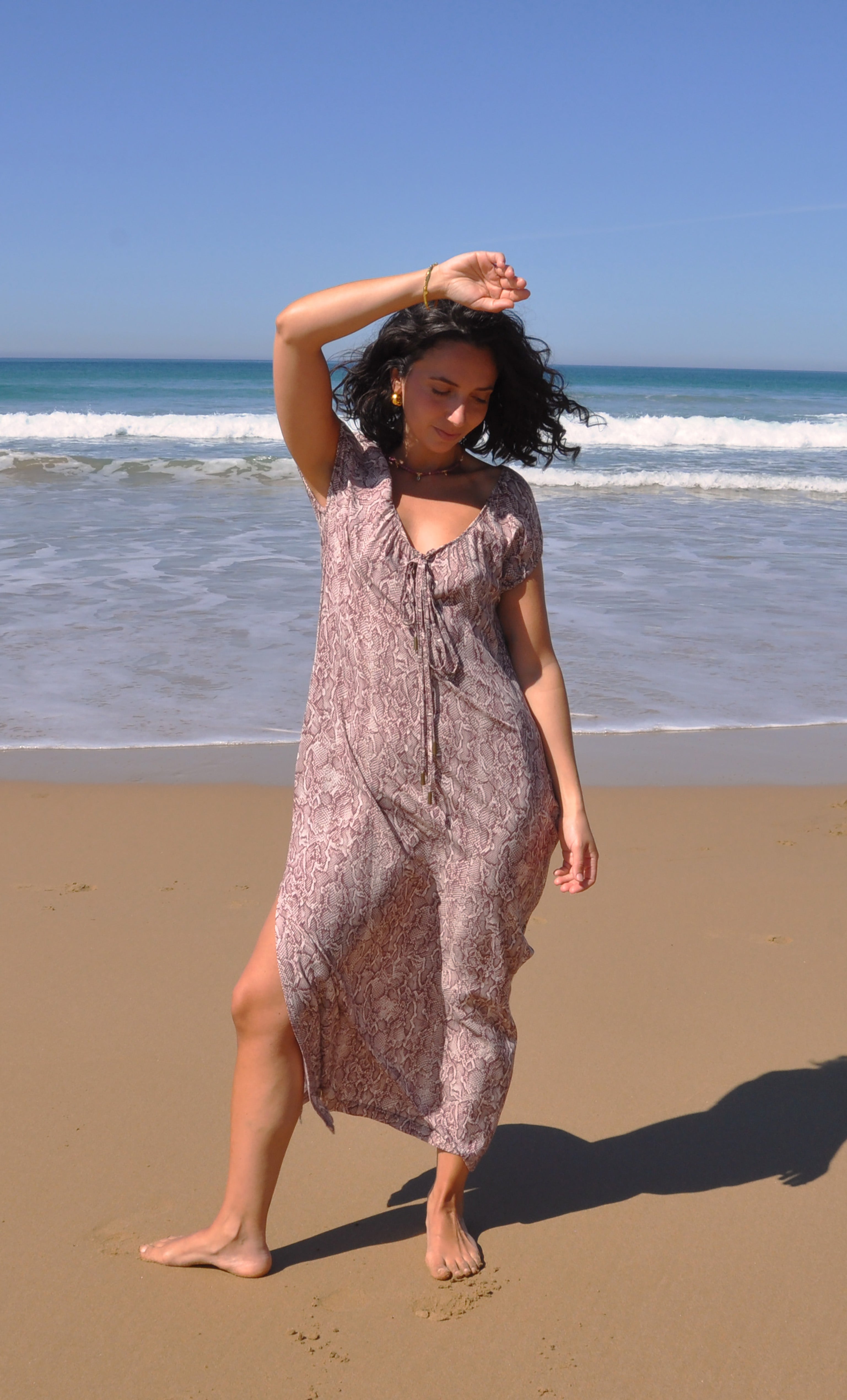 The Tunik Aurelia sun dress - Reptile Mocha print